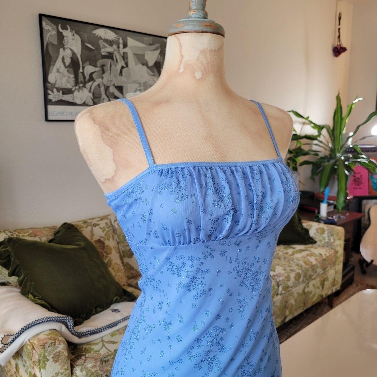 Y2k Baby Blue Sparkly Mesh Milkmaid Formal, Prom, Wedding Guest Dress