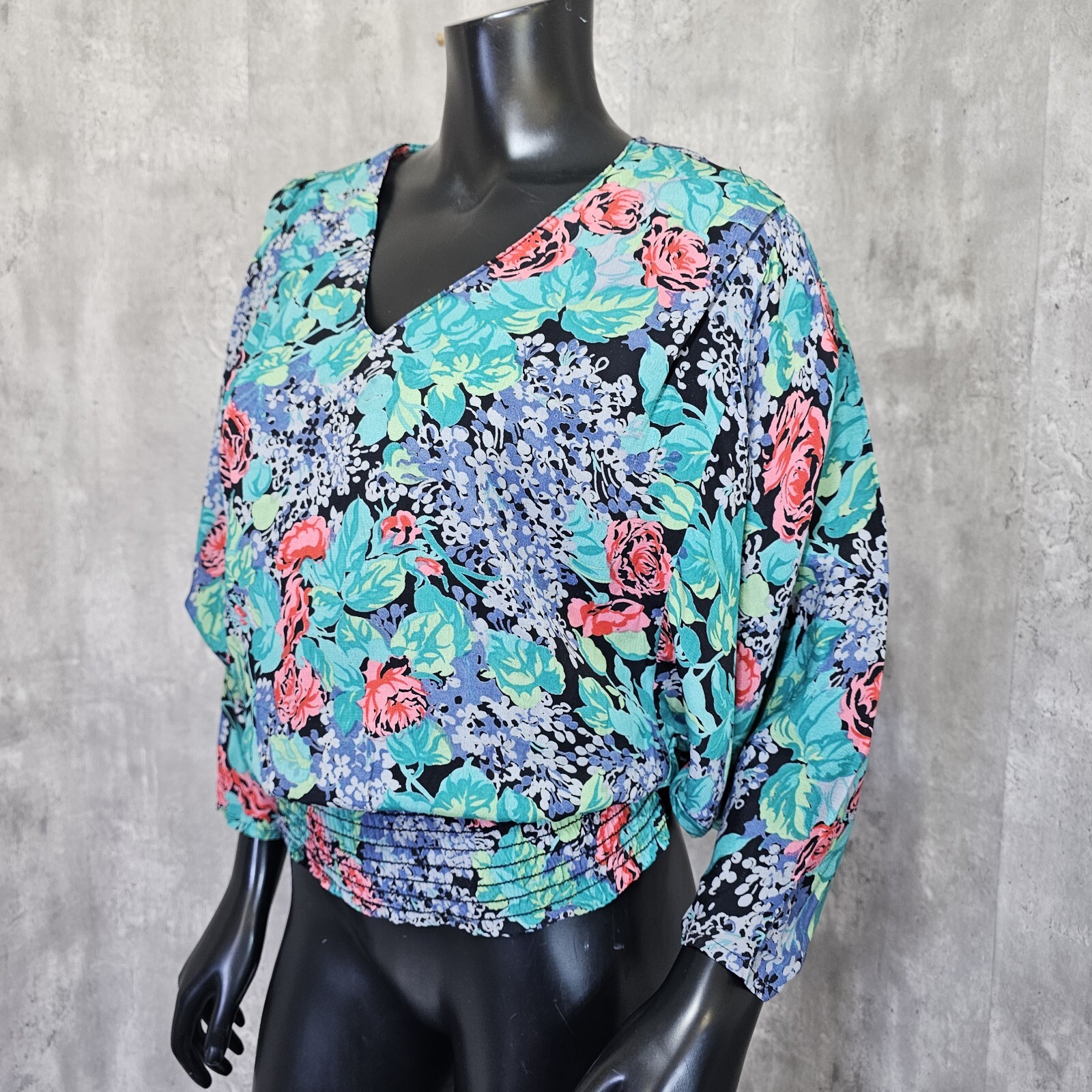 Vintage 70s 80s Irene Kasmer Floral Crepe Batwing Blouse Maxi Skirt Set Outfit