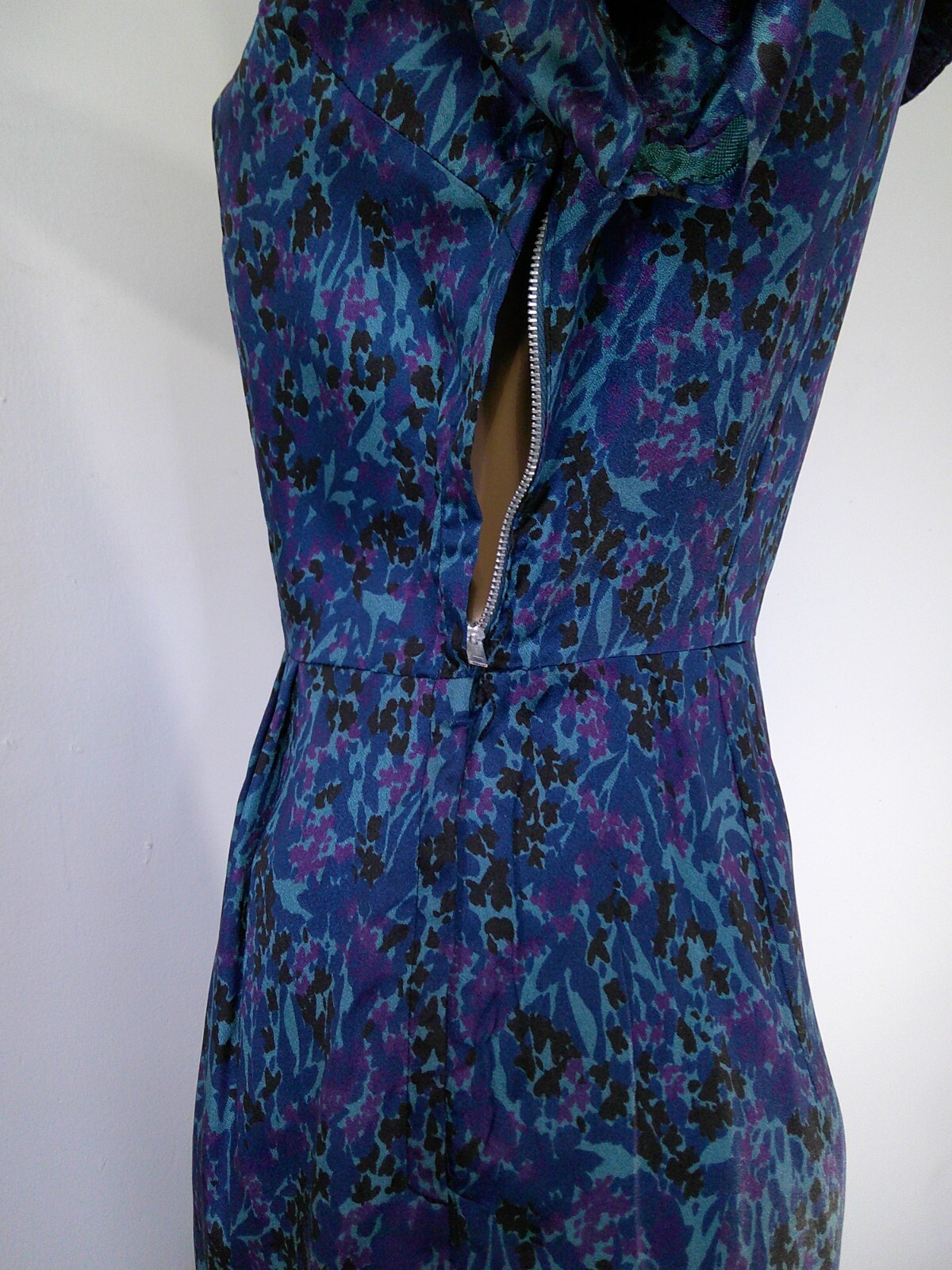 Vtg 50’s GLORIA SWANSON by Forever Young Blue Purple Print Wiggle Shift Dress M