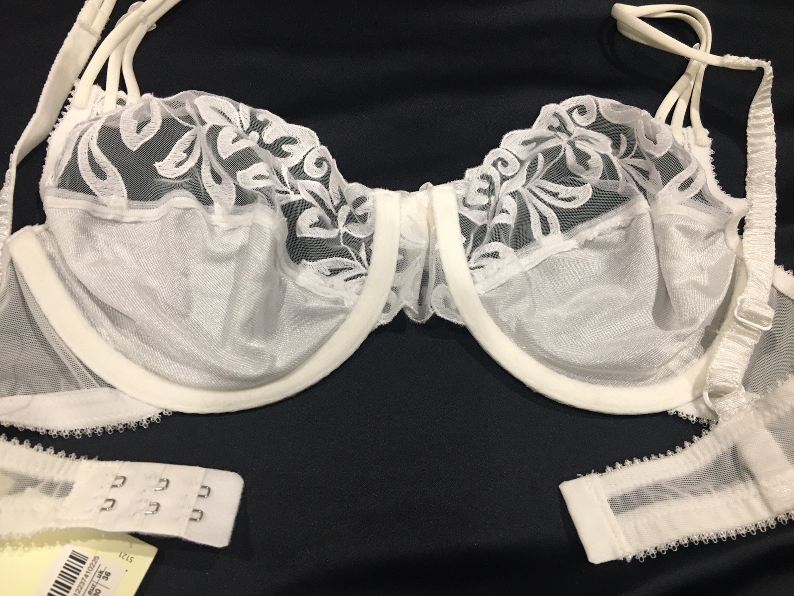 Vtg White Nylon Sheer UW Lace Lady Bra 36B