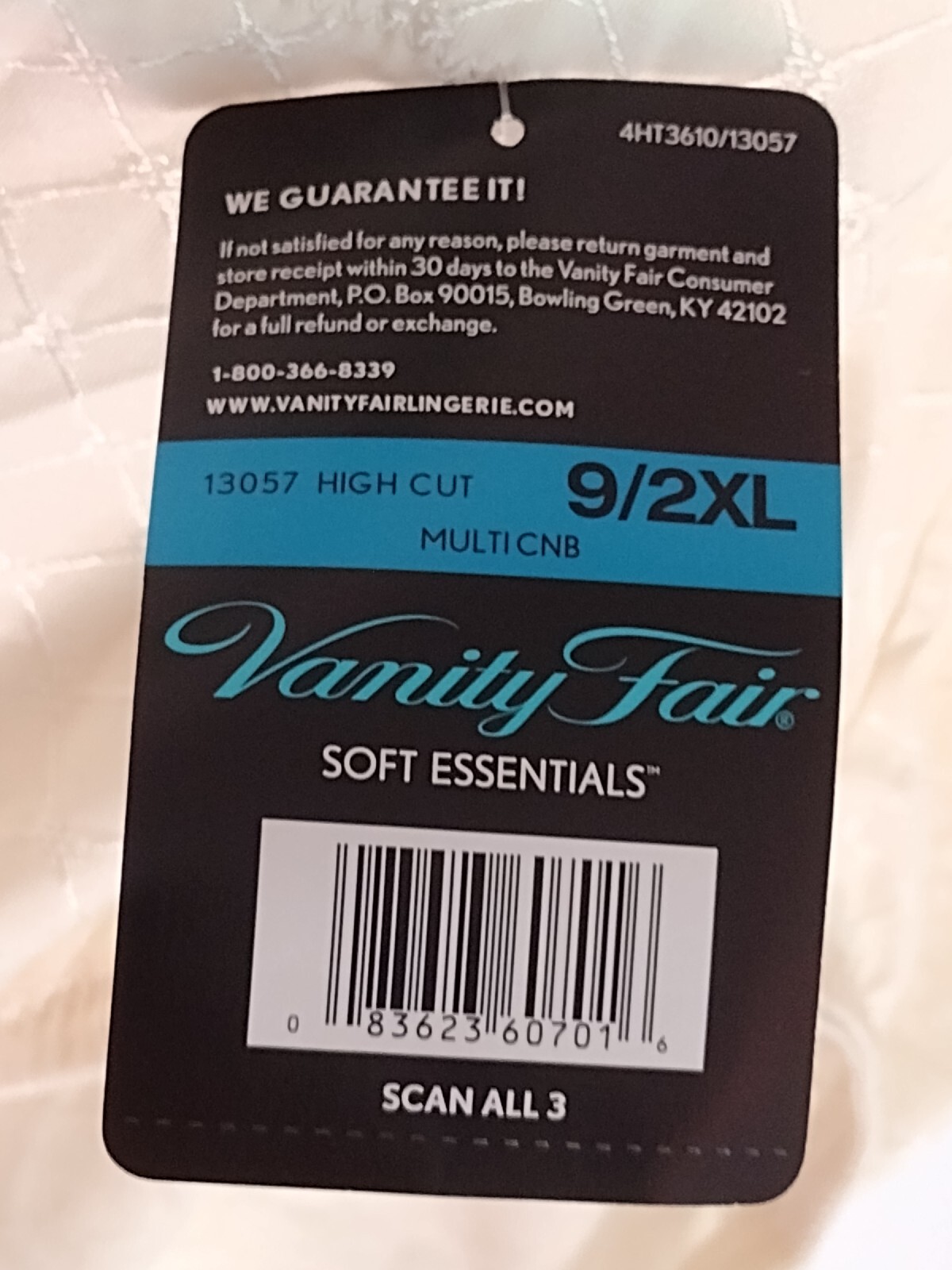 VANITY FAIR 2XL/9 SOFT ESSENTIALS CREAM HIGH-CUT PANTY 13057 NEW WITH TAGS