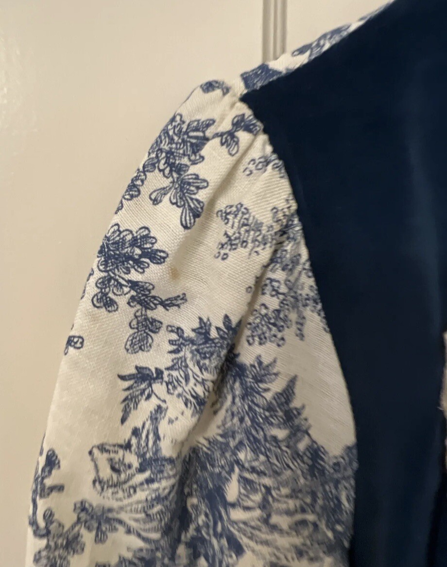 1970’ GUNNE SAX by Jessica Toile de Jouy Maxi Dress Blue Velvet Lace-up Blue 11