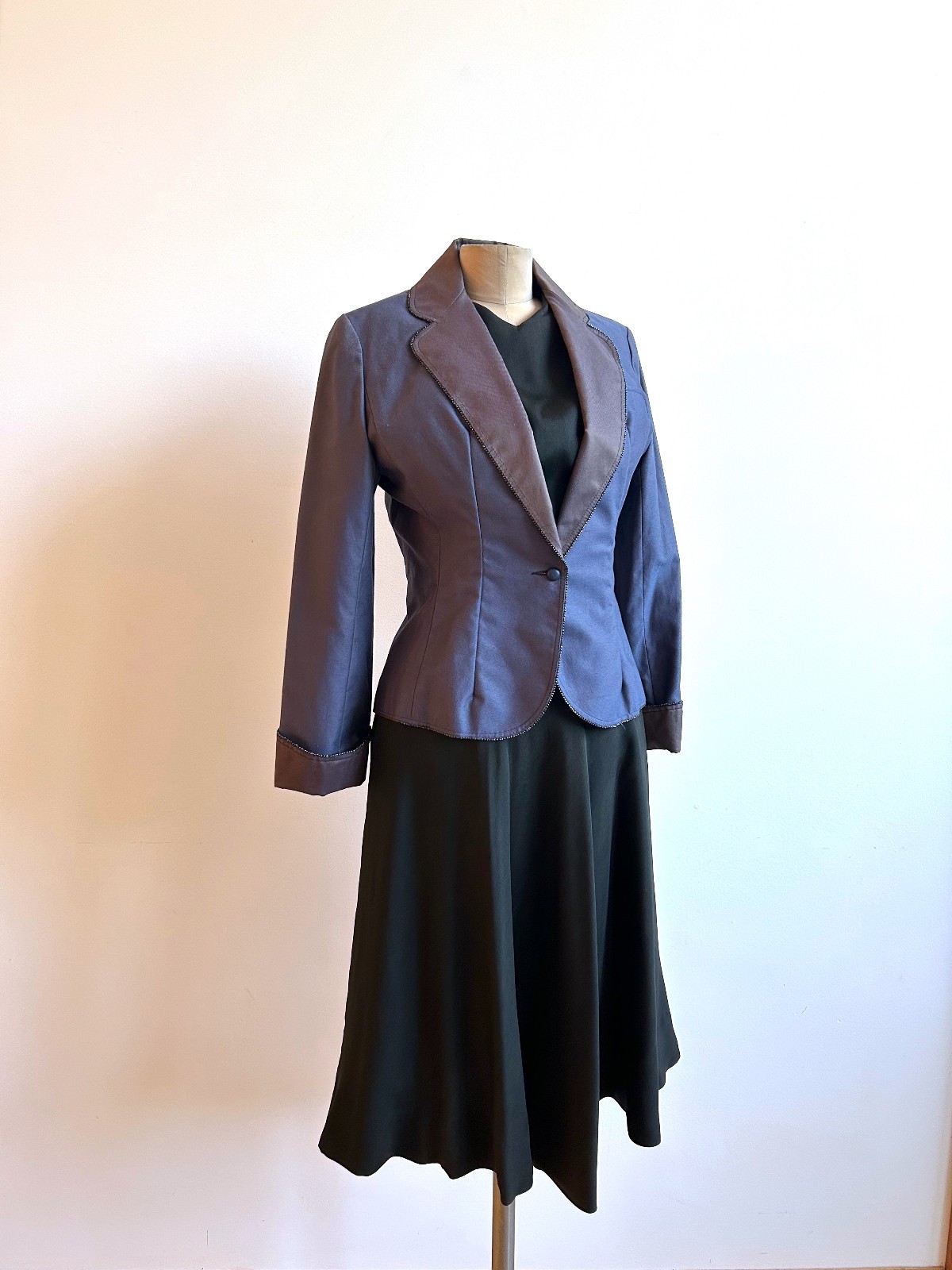 1950s Vintage Purple Twill Studded Trim Tailored Jacket Maisel Era sz S 6 8 50s