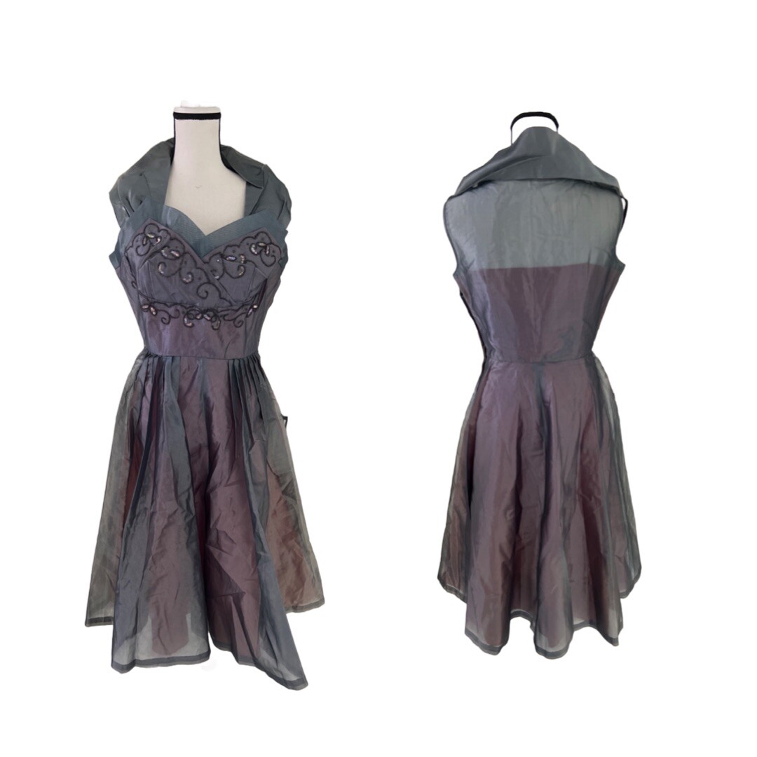 True Vintage 1950s Fit n Flare Halter Dress Full Swing Rockabilly. Size XS/S