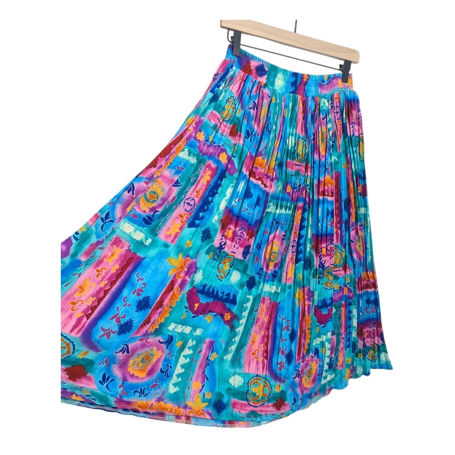 Vtg 80s City Girl Multicolor Airbrush Pleated Midi Skirt Sz 6 Dopamine Indie G1