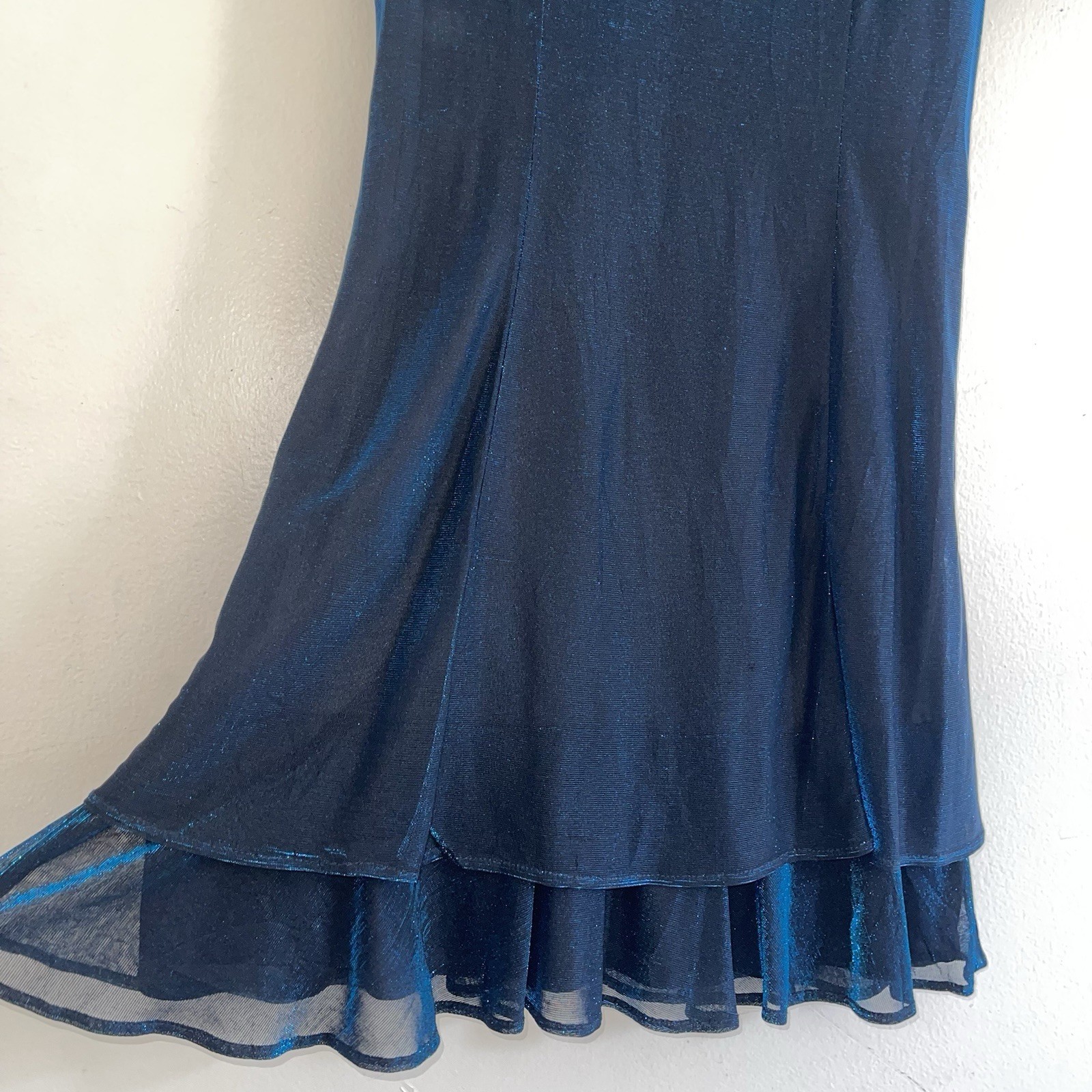 Vintage Molly Malloy Evening Iridiscent Blue Dress Size 12 Semi Sheer