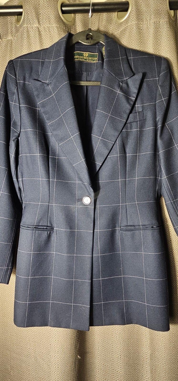 Vintage Embassy Row Petite Navy Windowpane Wool Blazer – Academia/Preppy Style
