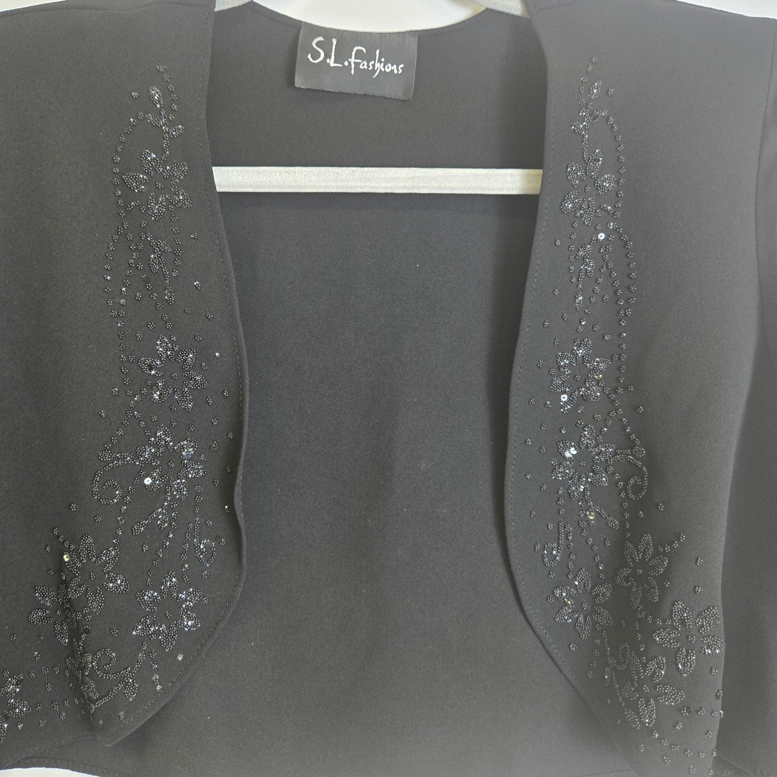 SL Fashions Evening Dress & Bolero Jacket Black Sequin Embellished 2 VTG READ