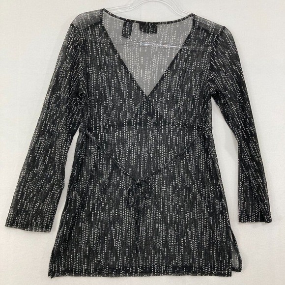 Vintage New York & Company size XS Black White Polka Dot Mesh Baby Doll Top