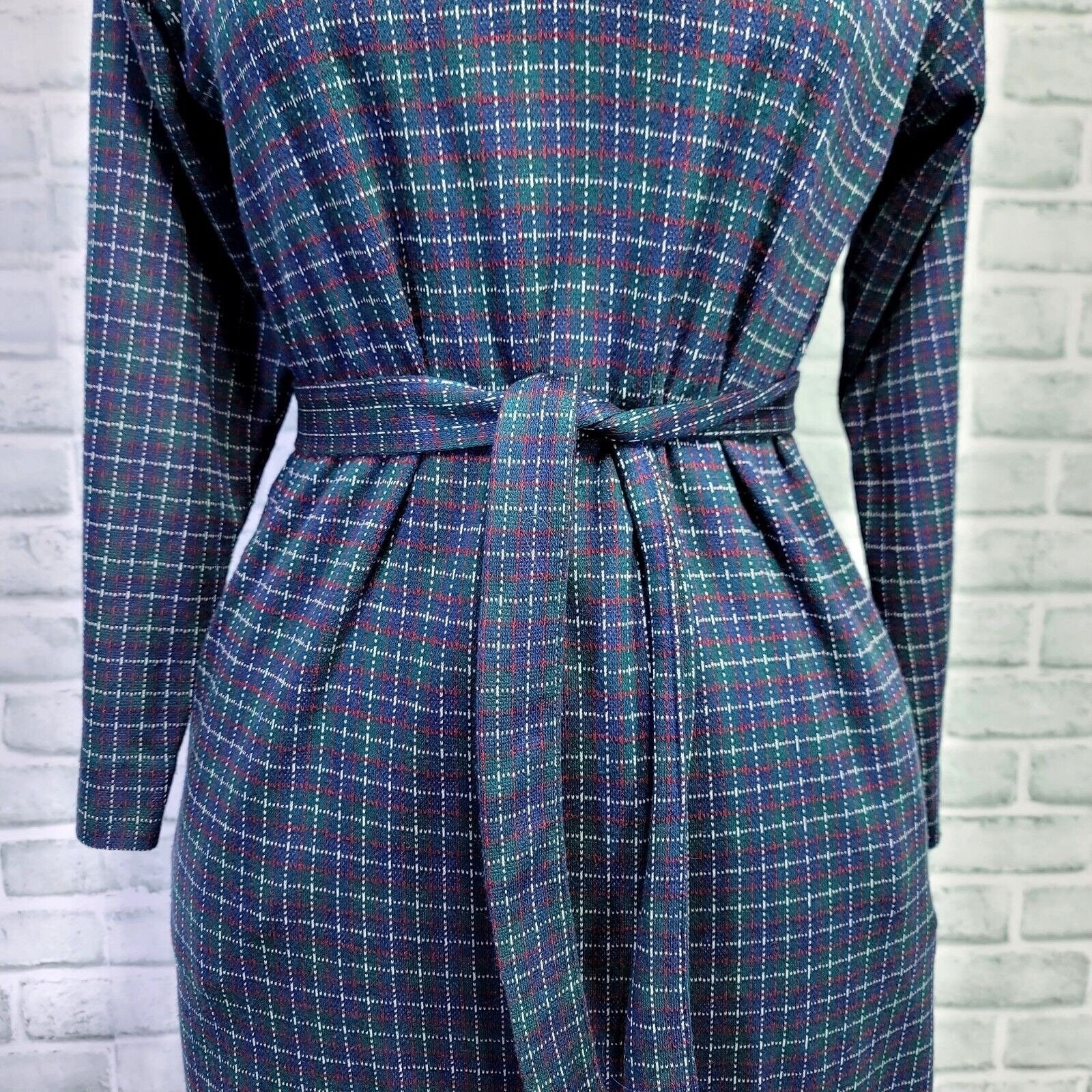 Vintage 90s The Tog Shop Womens M Green Plaid Shift Dress W/ Sash Belt