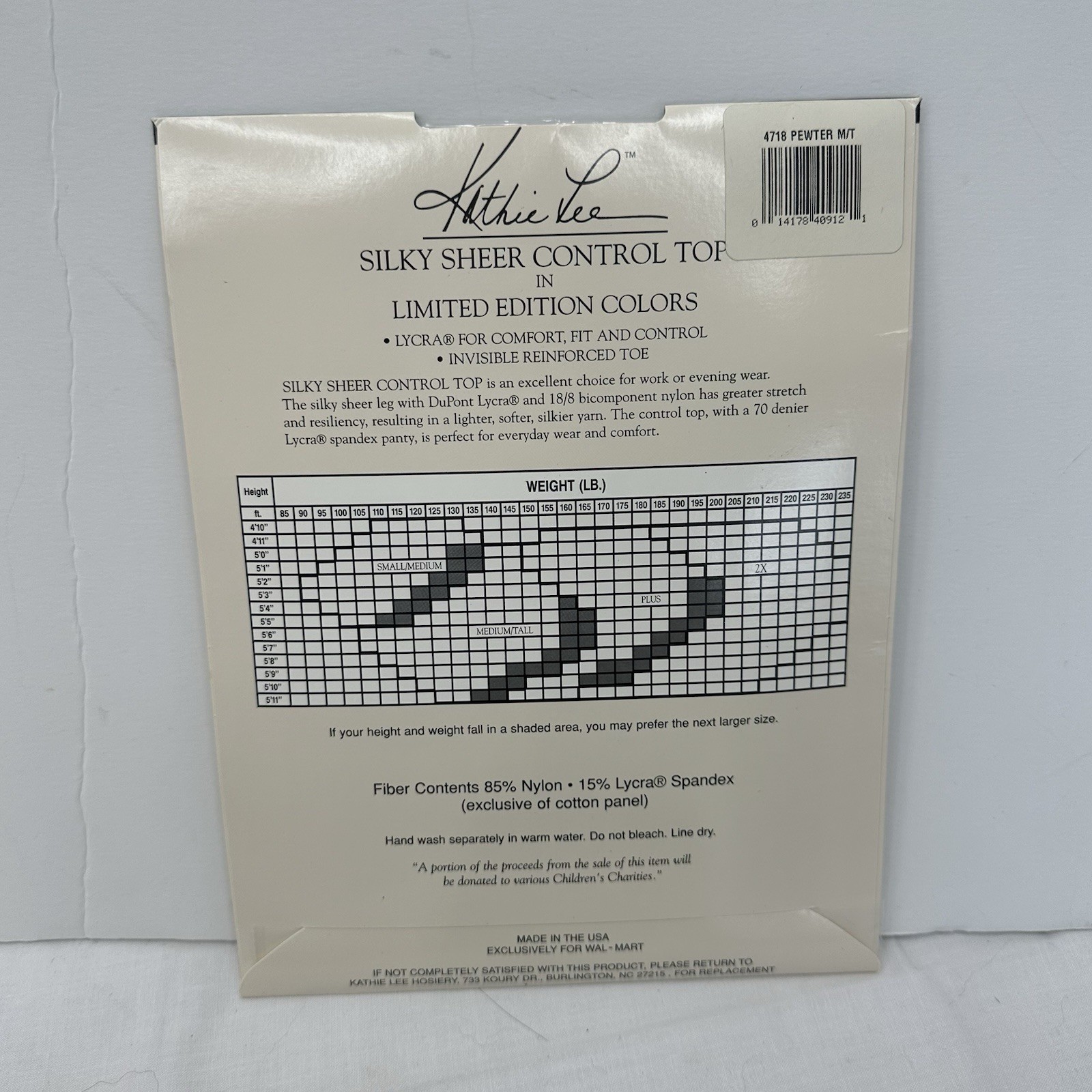 Kathie Lee Control Top Pantyhose Pewter Medium Tall Limited Edition Fashion
