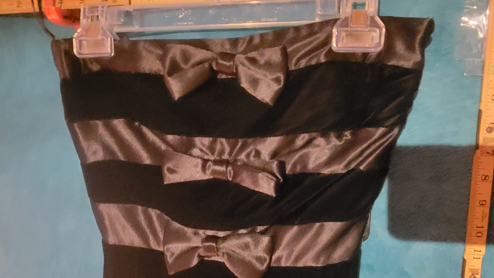 Albert Nipon Boutique Black Velvet Banded Party Dress Strapless Bow Small Vintag