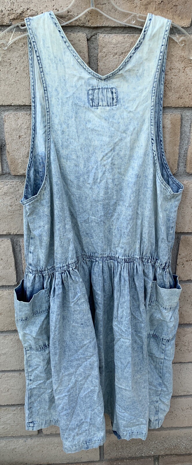 Vintage Limited Express EXP Acid Wash Denim Jumper Dress Pockets 1980s Size L