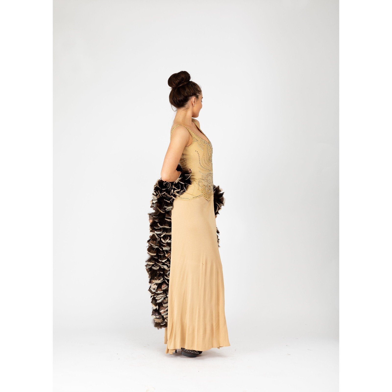 Vintage 1970s Two Piece Giorgio D’Sant Angelo Jeweled Bodice and Nude Wrap Skirt