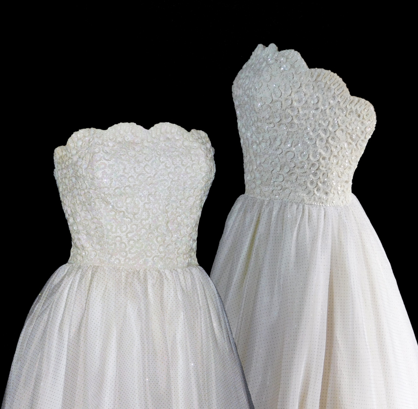 Mike Benet Formal Strapeless Ball Gown Party Dress Sheer Ivory Polka Dots 12