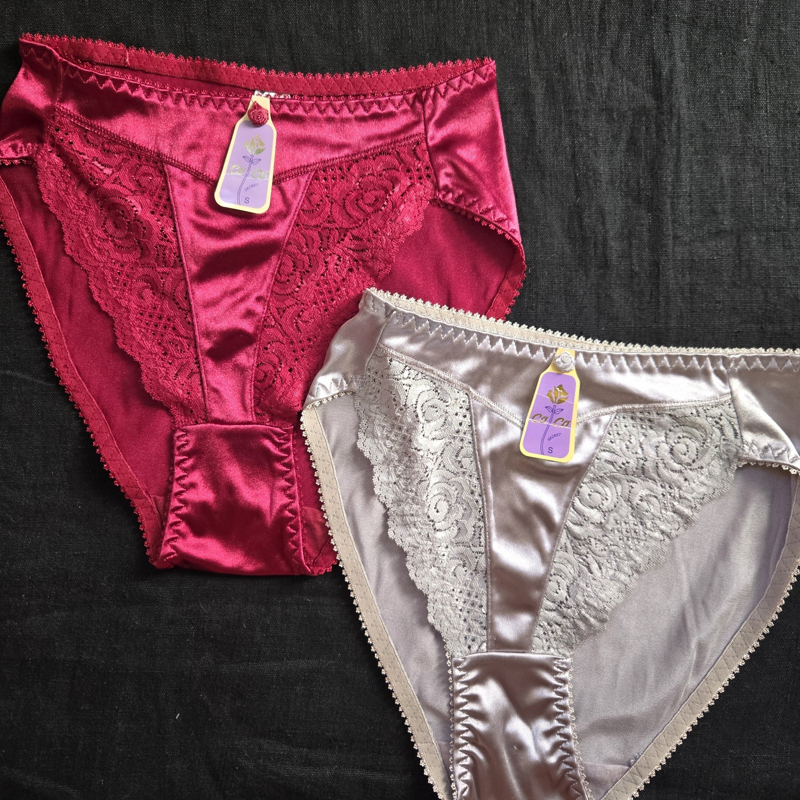 Vintage Co Co Secret Satin Panties- Small- Lace- 2 Pairs