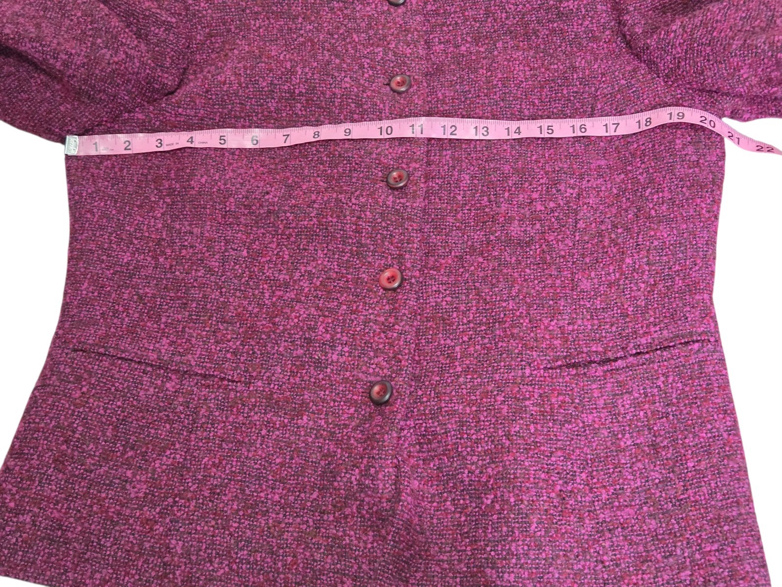 Vintage Gianni Wine Merlot Burgundy Tweed Wool Knit Blazer Size 14 Made In USA