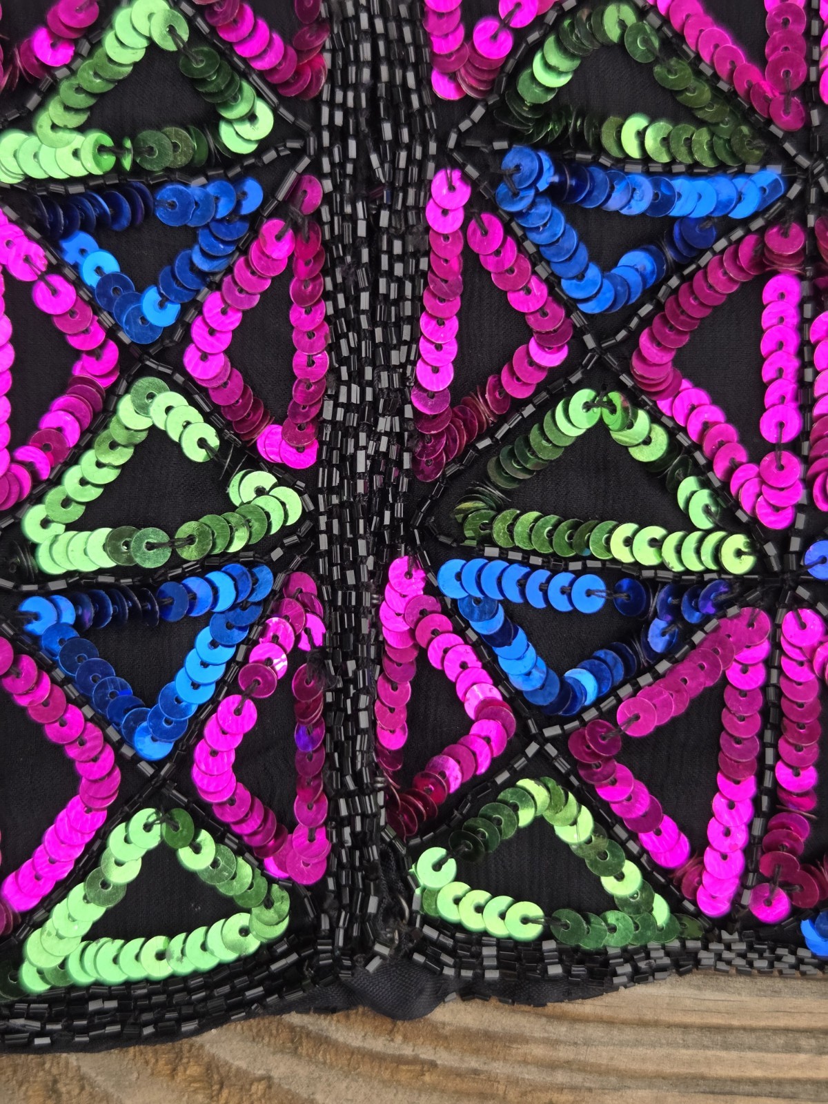 Vintage Sequin Jacket Womens Neon Geometric Beaded Party Top 80s Disco Glam