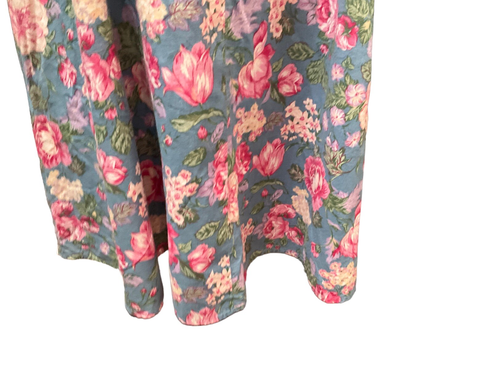 Vintage 1980s Dress MGM Cotton Midi Secretary Floral Blue Pink Sz 14 Belt Pocket