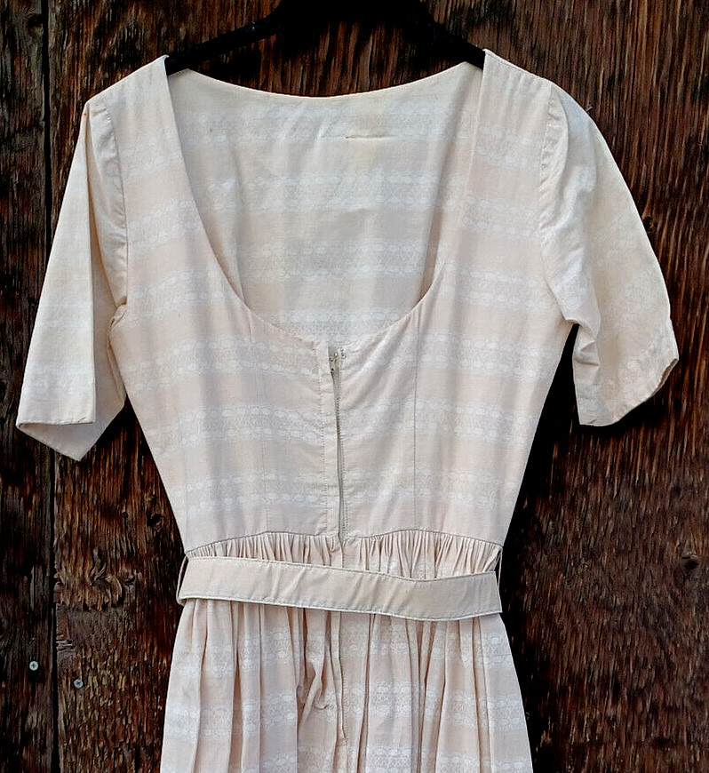 Vintage 100% Cotton Day Dress Print or Stripe, Low Back Cottagecore Applique