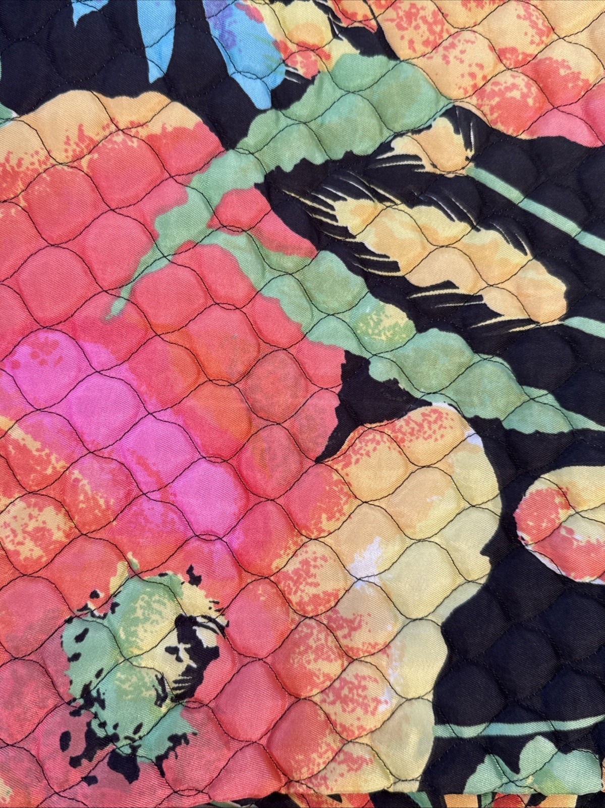 Vintage 1960s Womens Long Quilted Skirt Neon Flower Power Bonwit Teller XXS XS