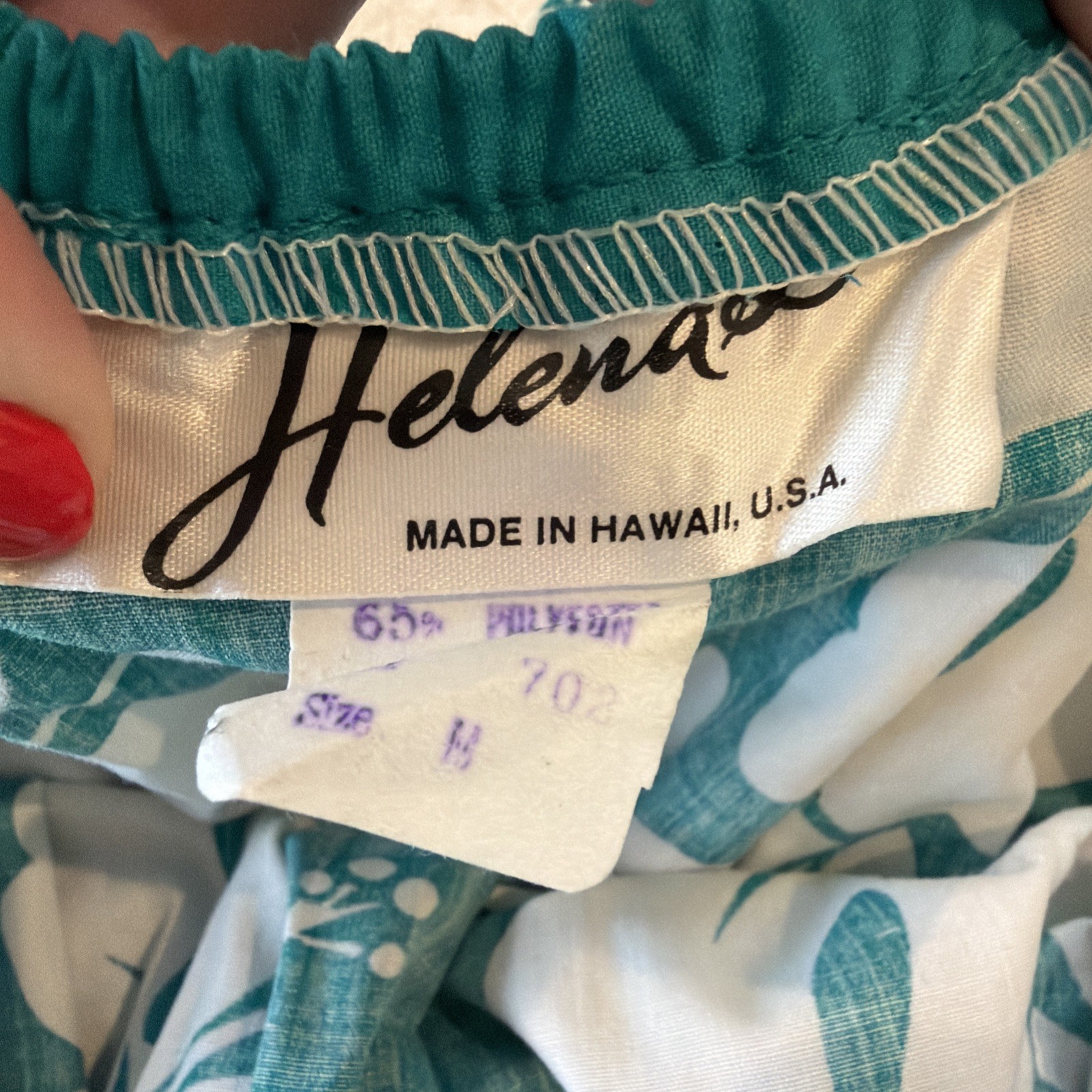 Vintage Helena’s Hawaii Turquoise White Floral Dress Made In Hawaii Size Medium