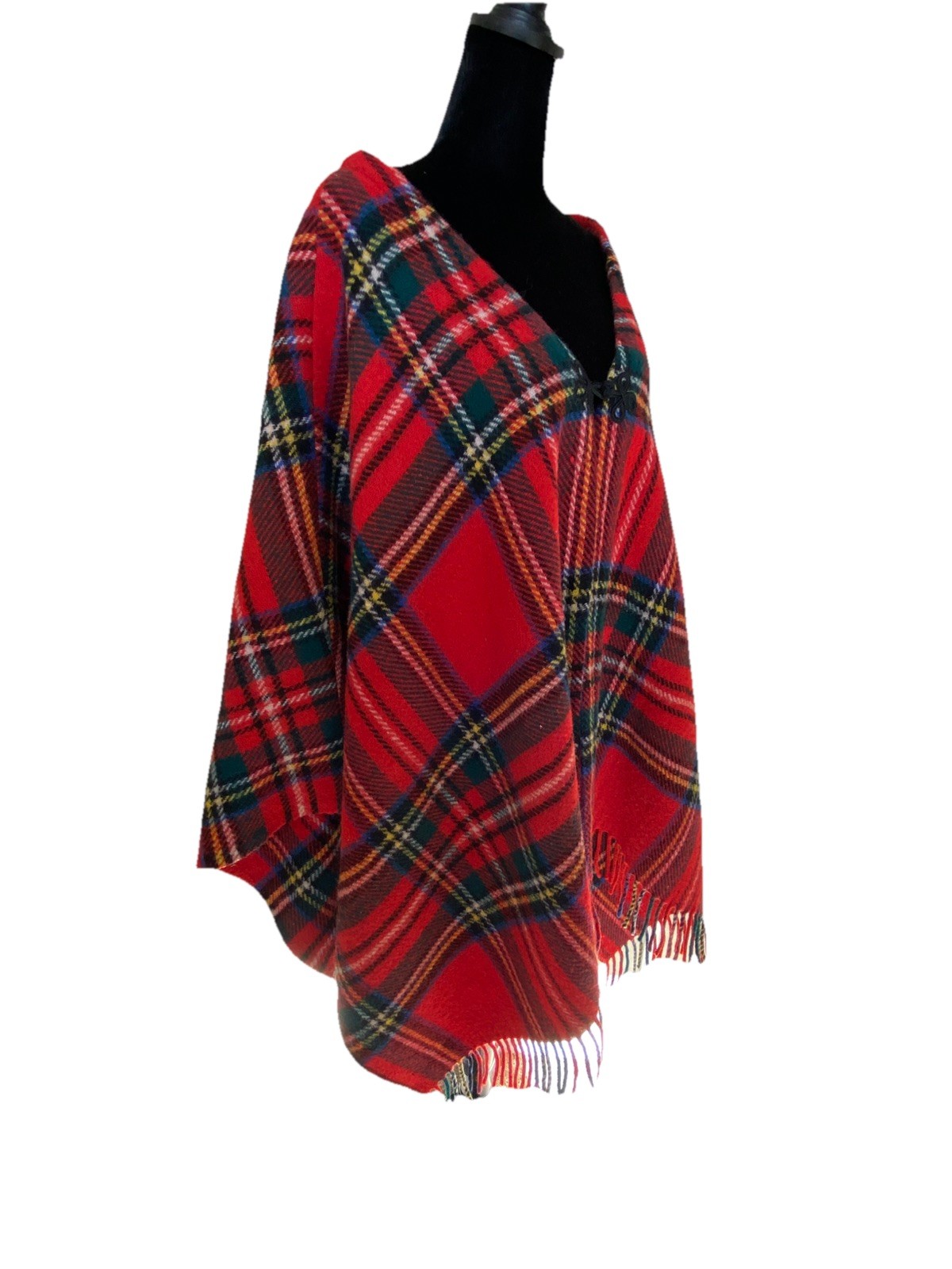 Vintage 50’s Era Wool Tartan/Plaid Shawl Cape Fringed Womens OSFM