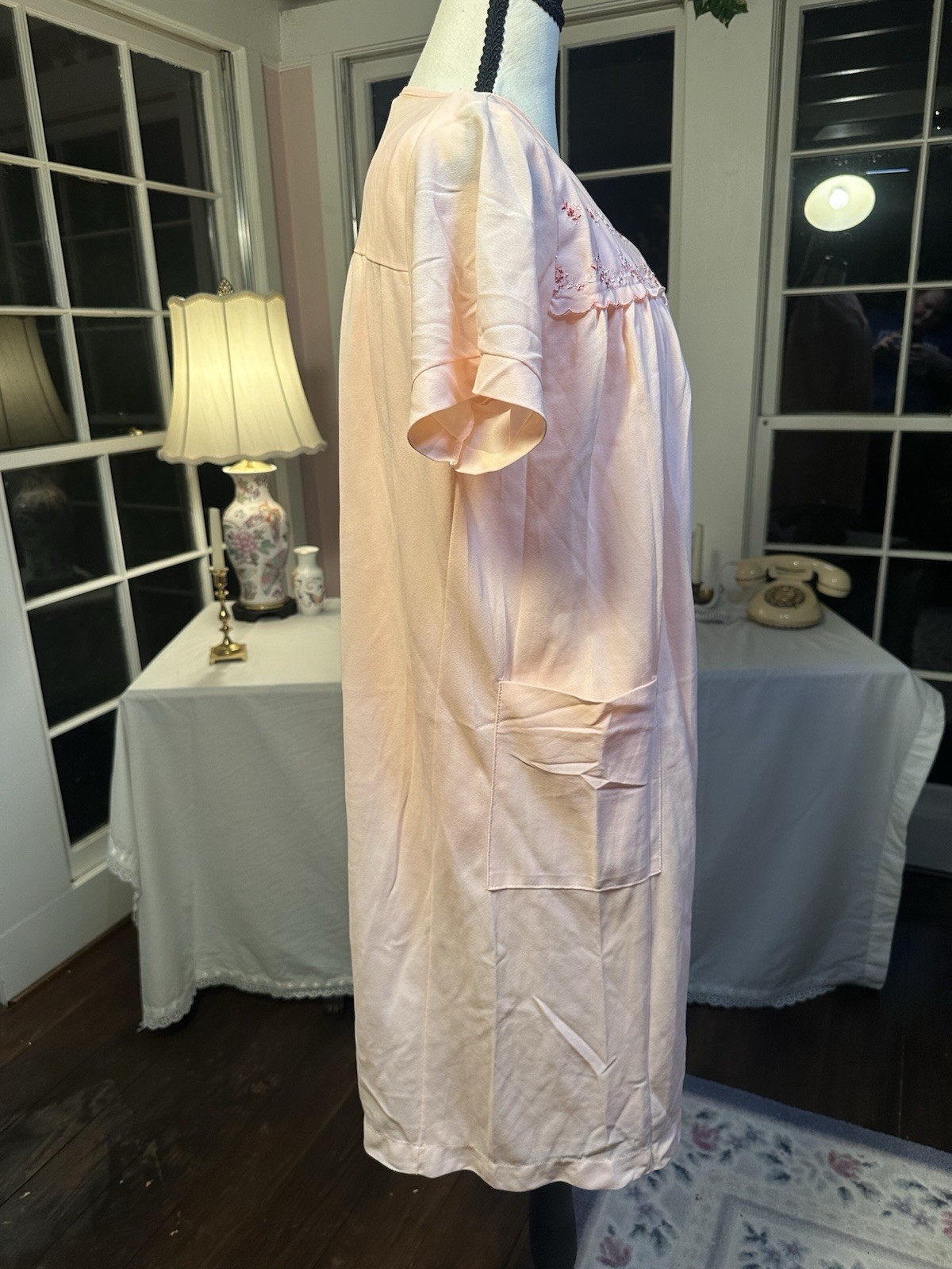 Vintage Midcentury Loungewear Set Nightgown And Robe Set Pink Embroidery Pajama