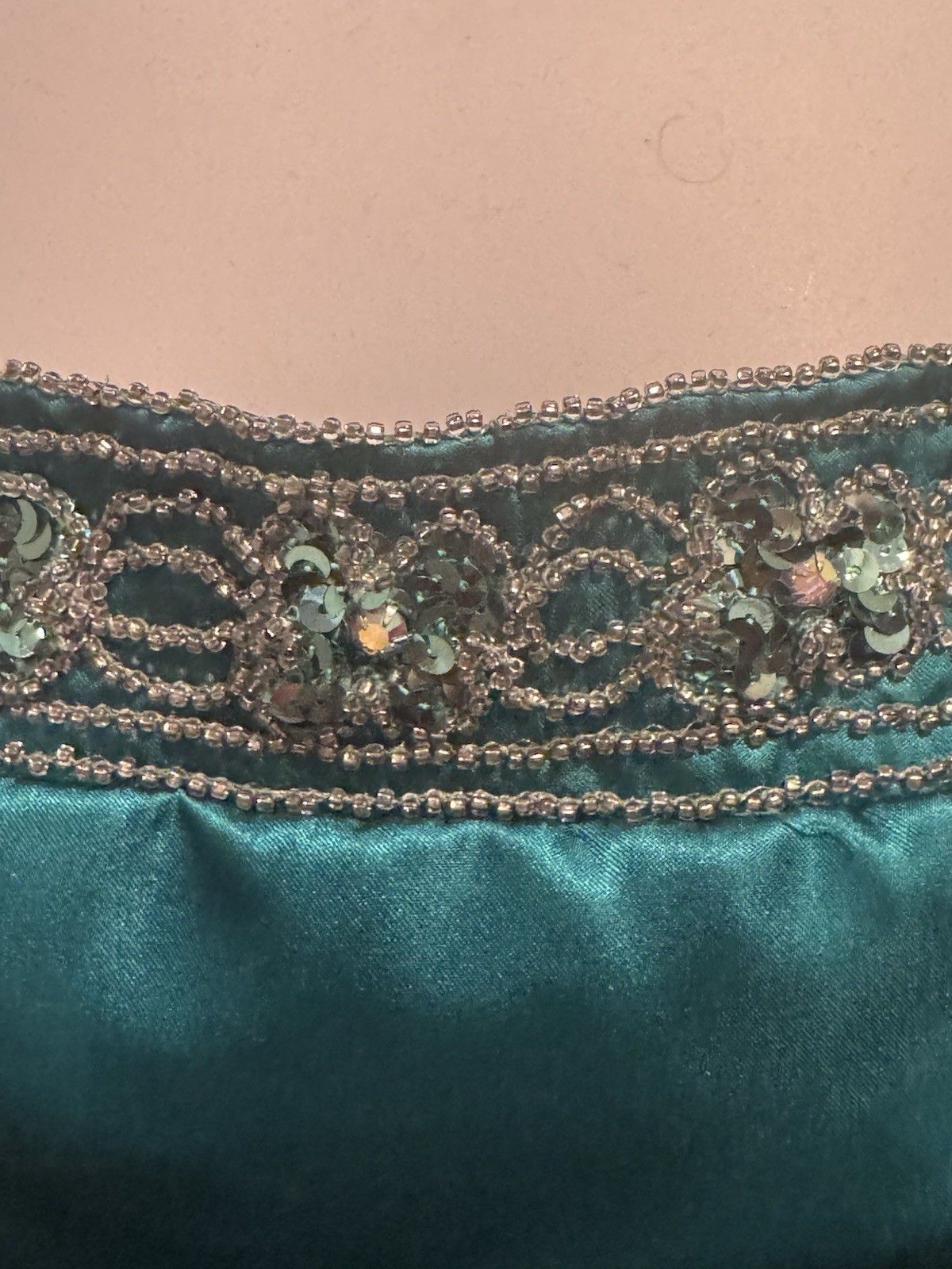 Vtg 80’s Mike Benet Teal Sequined Bow Party Prom Dress Sz 14 Halloween Holiday