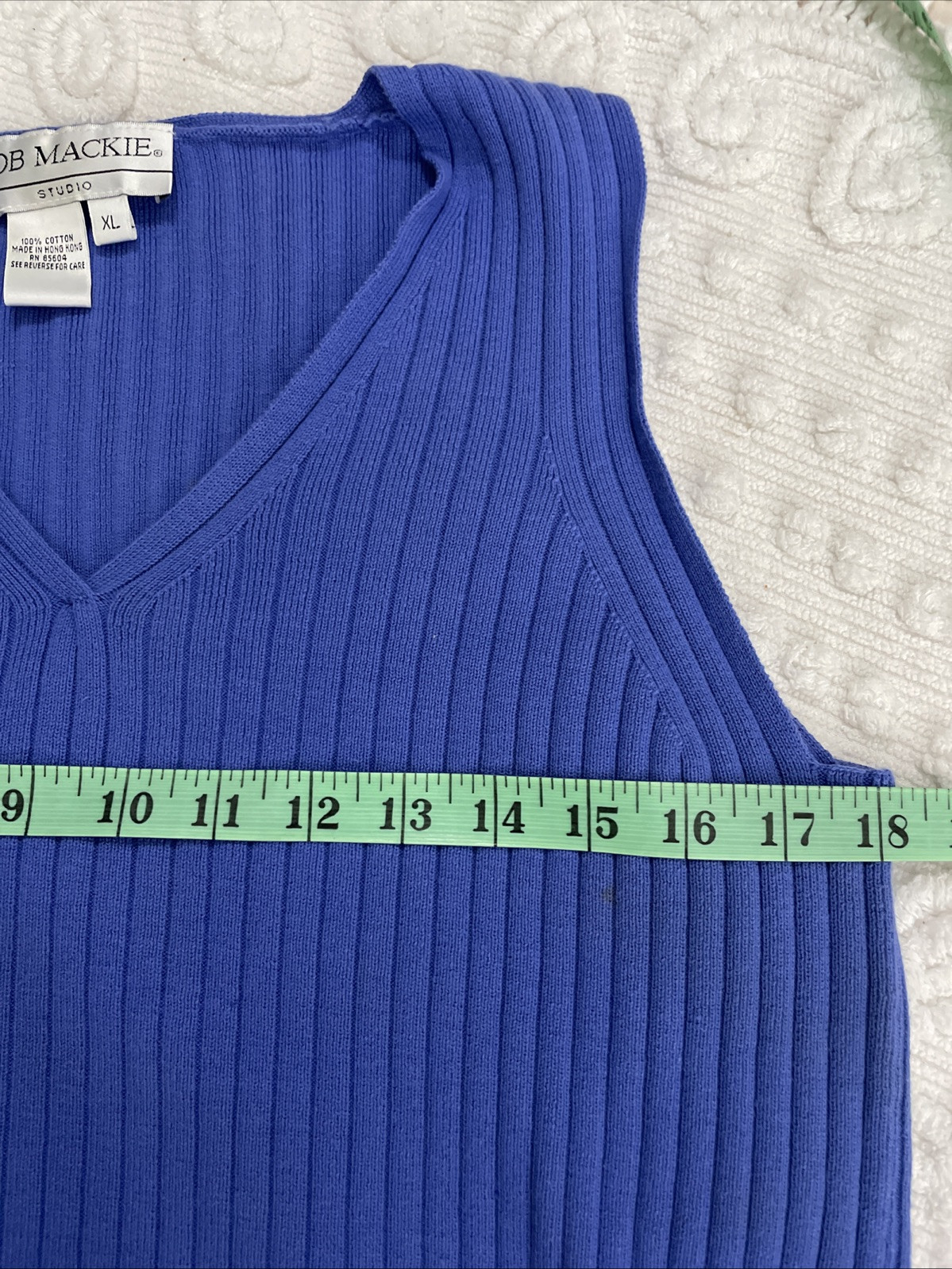 VTG Bob Mackie Studio Ribbed V-Neck Sweater Vest 100% Cotton Blue Women’s M/L
