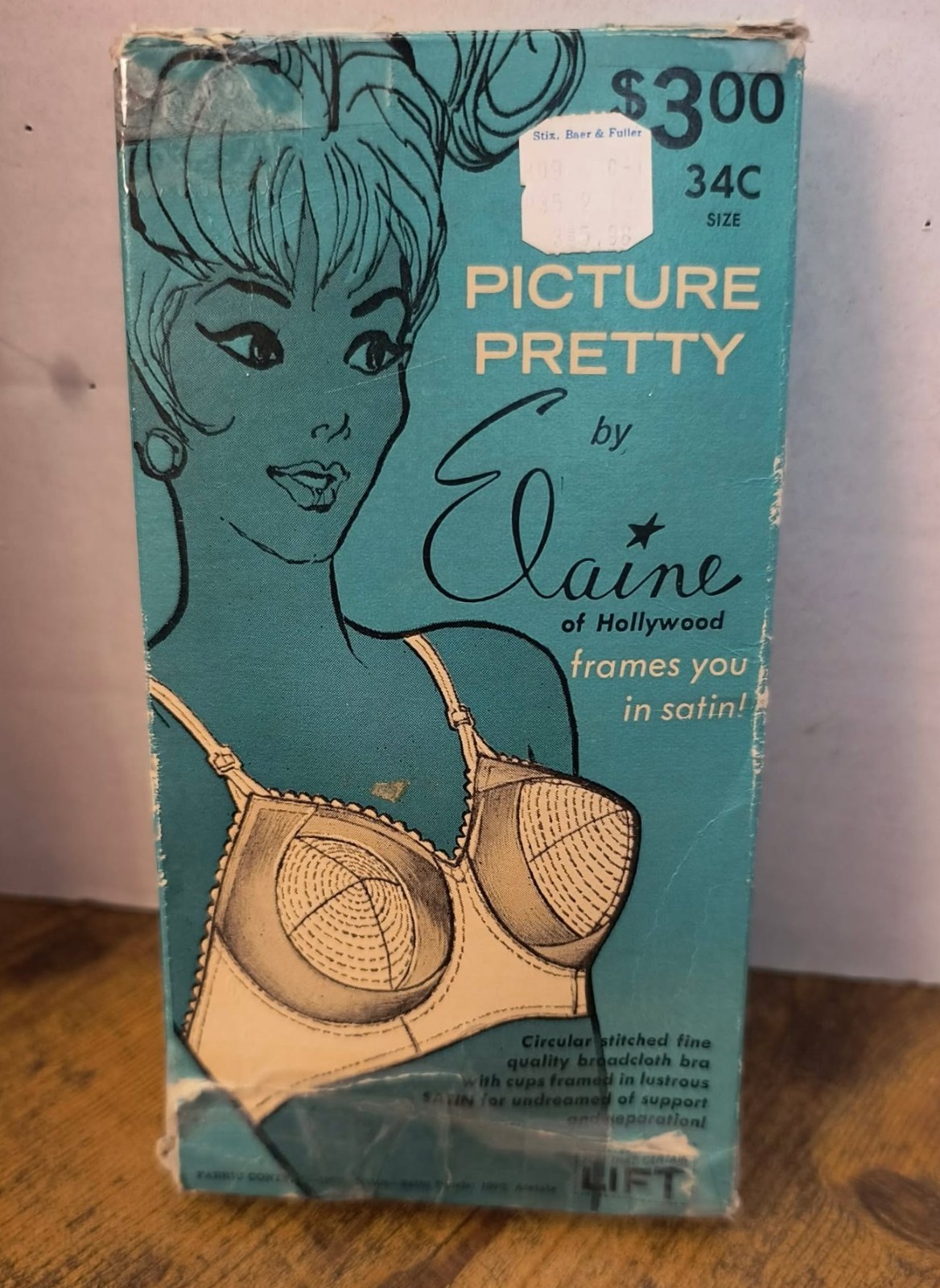 VINTAGE „PICTURE PRETTY” BRA BY ELAINE OF HOLLYWOOD – 34C