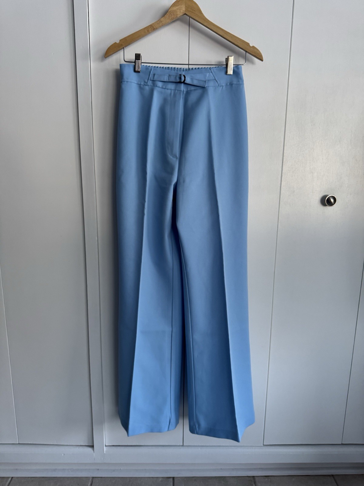 Vintage 1970’s Baby Blue Polyester Pants Flat Front Wide Leg High Rise