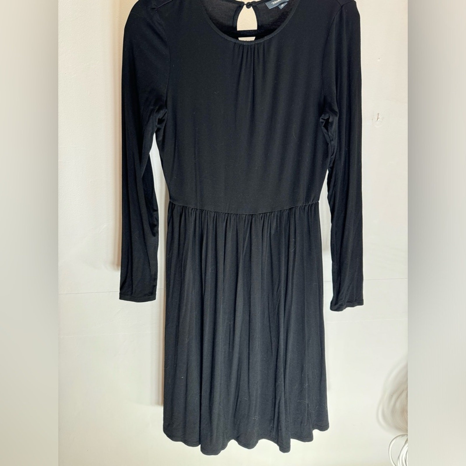 Modcloth Dress Sz Large Medium Black Long Sleeve Flowy Dress Fits 8/10/12