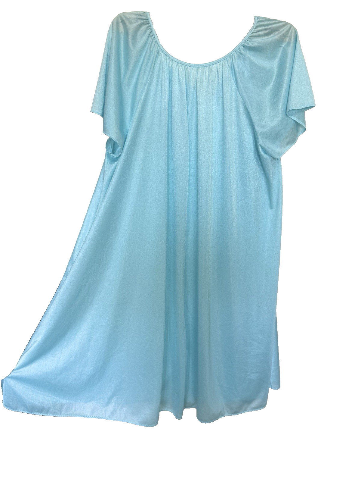 Vtg Nightgown Short Flutter Sleeve Sweep JCP Silky Nylon Pool Blue XL 1X 42 44 +