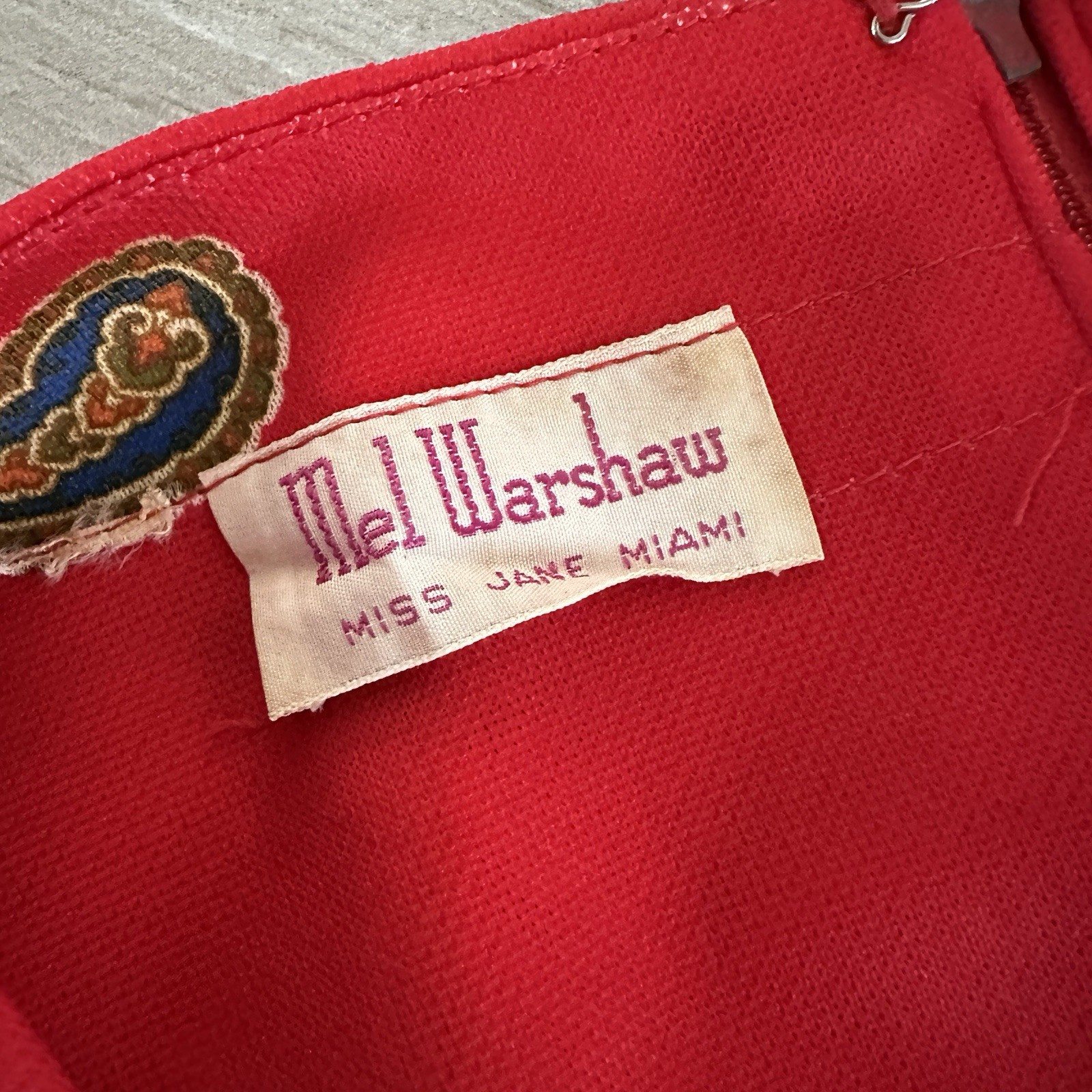 Vintage Mel Warshaw Miss Jane Miami Red Paisley Wide Leg Jumpsuit Gold Rope Belt