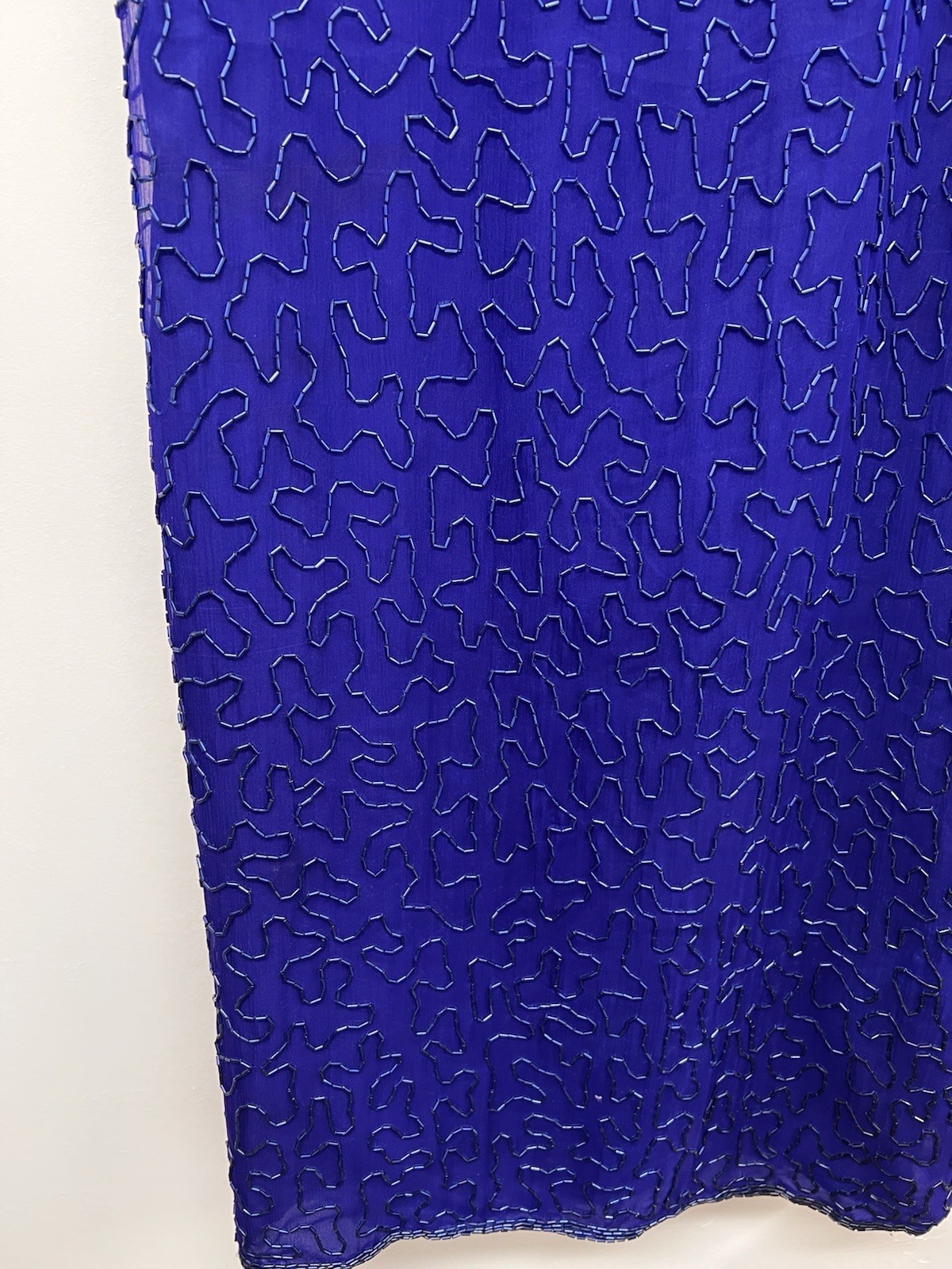 Vintage Formal Sequins Silk Beaded Dress Stenay 80’s Glamour Scallop Sleeves 14