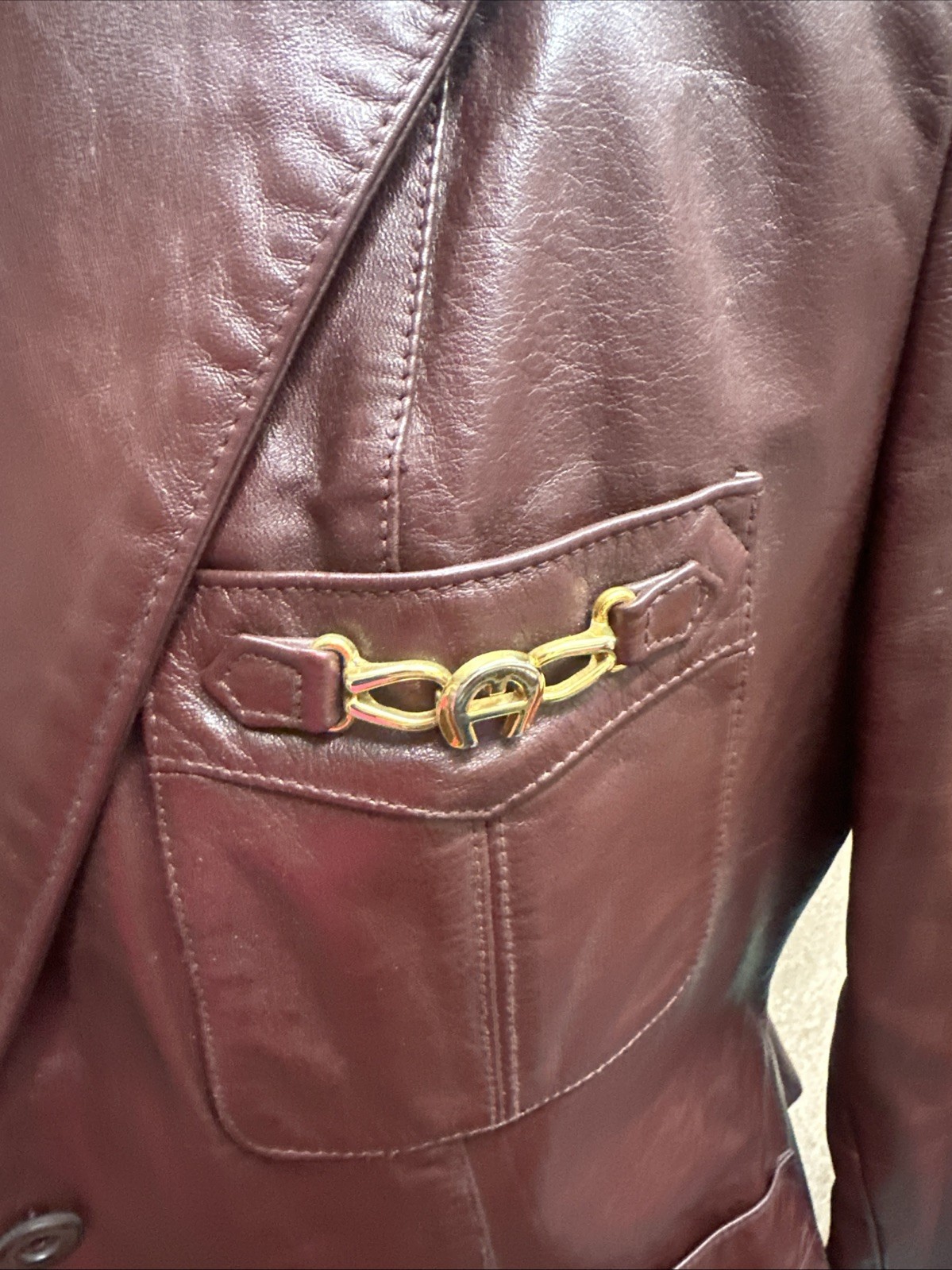 Vintage Etienne Aigner Jacket Red Burgundy Leather Collared Size 12