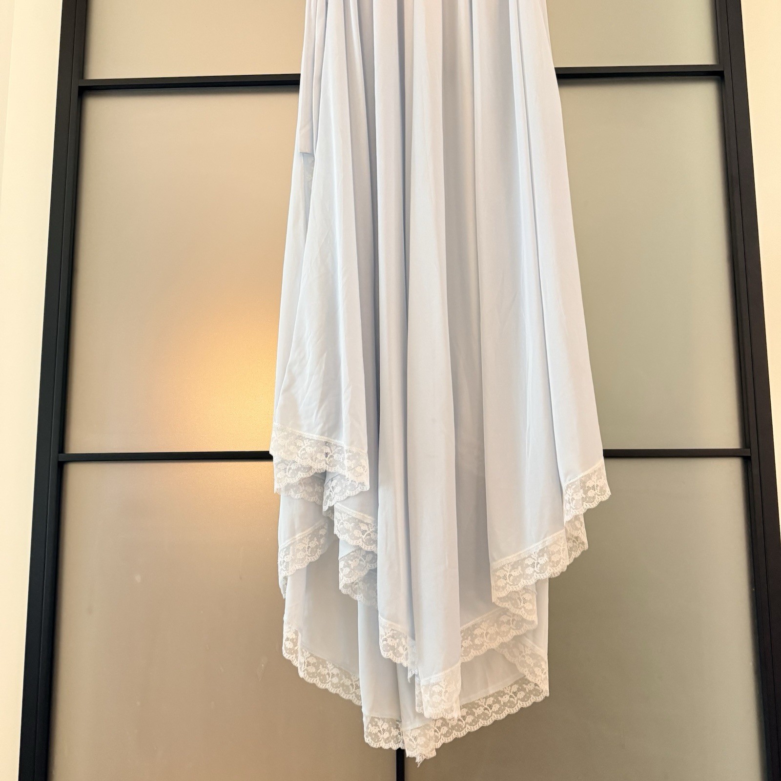 Vintage Eve Stillman Nightgown Blue Lace Nylon Open Side Gown One Size Lingerie