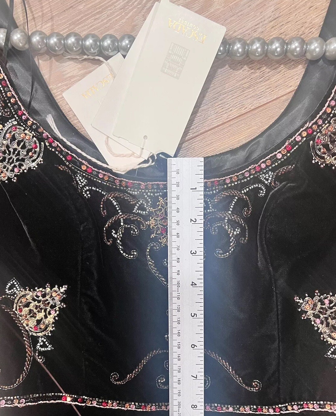 Escada Couture Vintage Black Velvet Victorian Embellished W/ Empire. Sz. 34 NWT