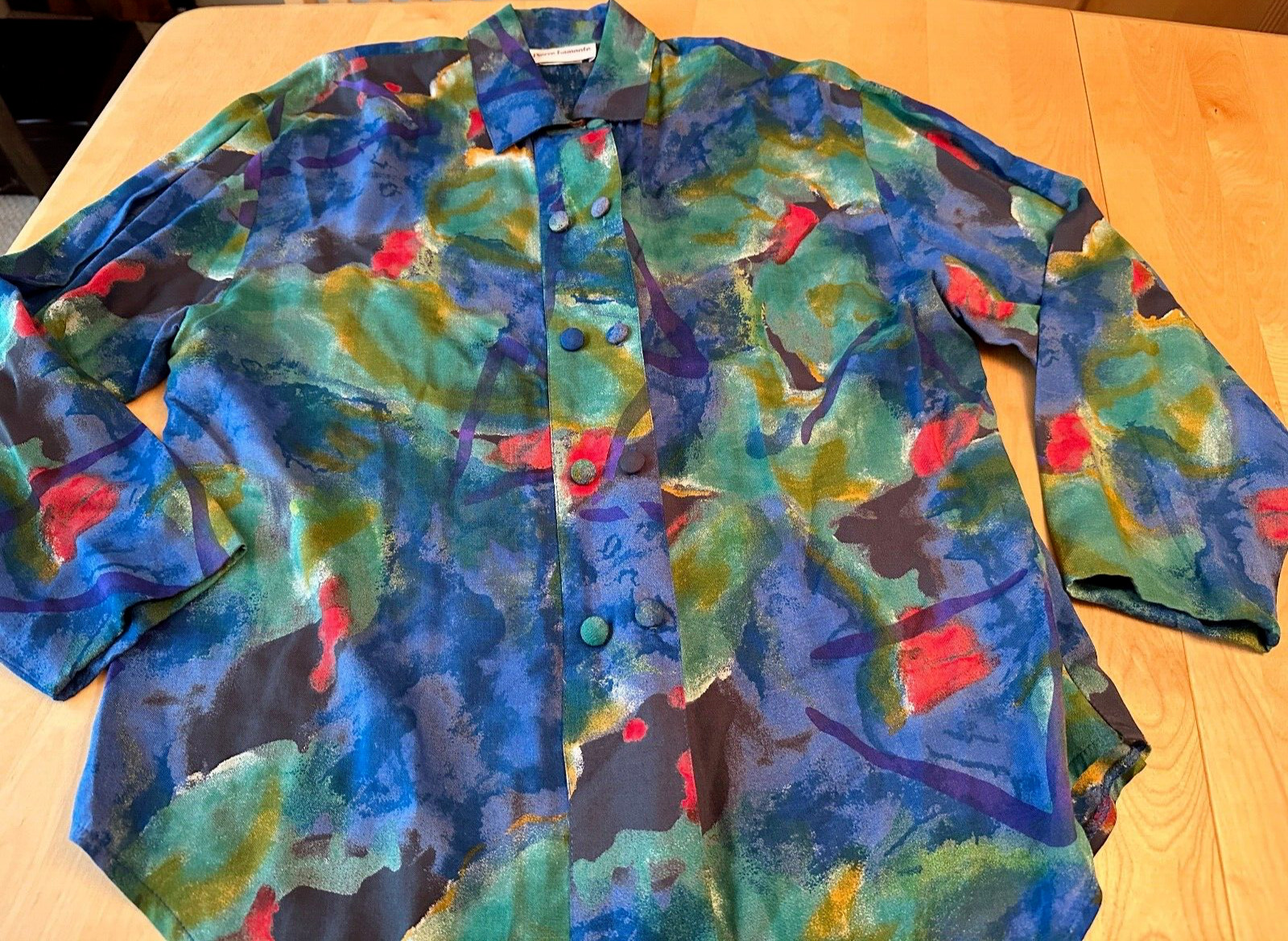 VINTAGE 90’s PIERRE LAMONTE ART TO WEAR POLY RAYON BLOUSE WOMENS SZ 14
