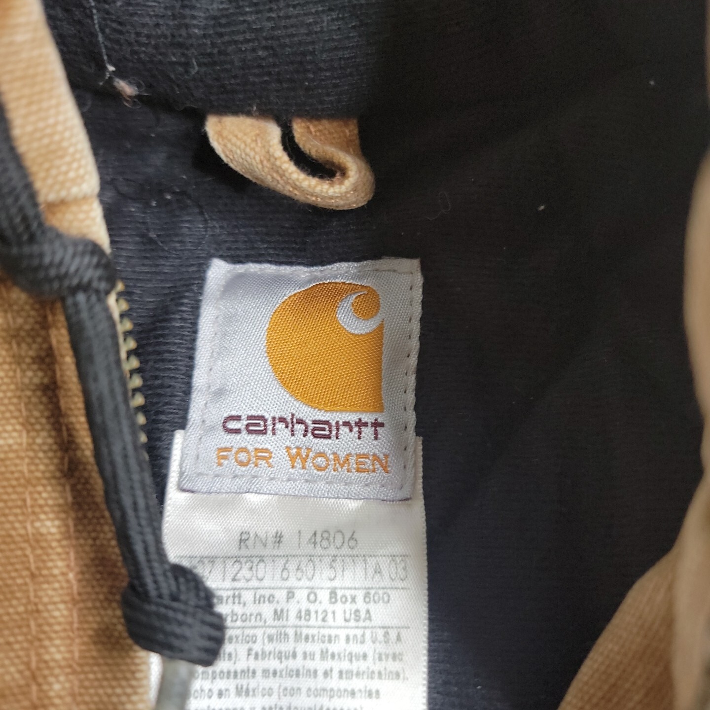 Carhartt For Women Large Tan Brown Hooded Jacket Distressed Worn Vintage Vtg