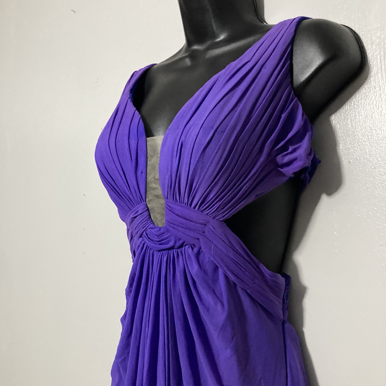 Y2K Vintage Womens Cut-out Plunge Purple Clubbing Mini Dress Backless Sz L