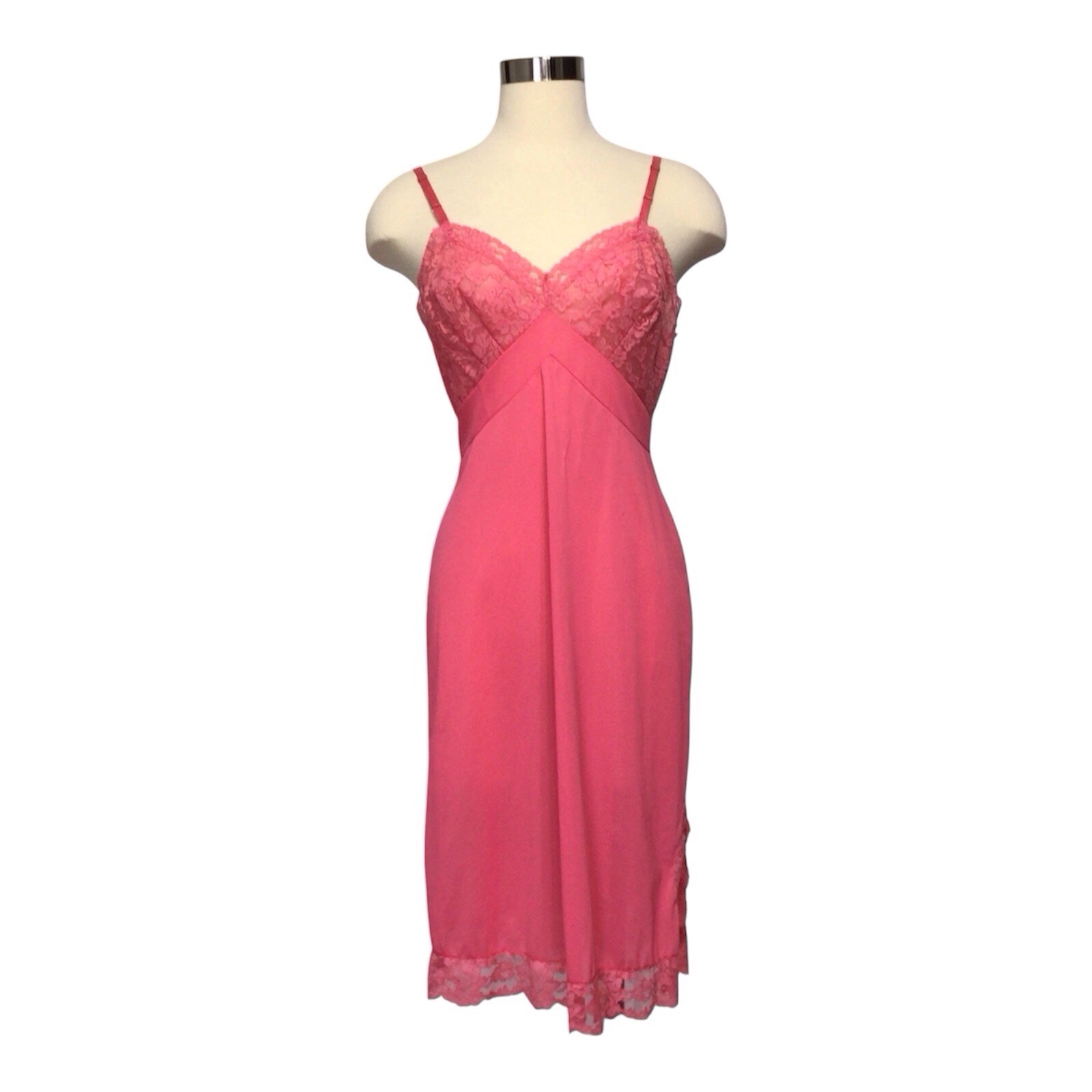 Vintage Vanity Fair Tricot Nylon Pink Full Slip Lace Bodice Size 34