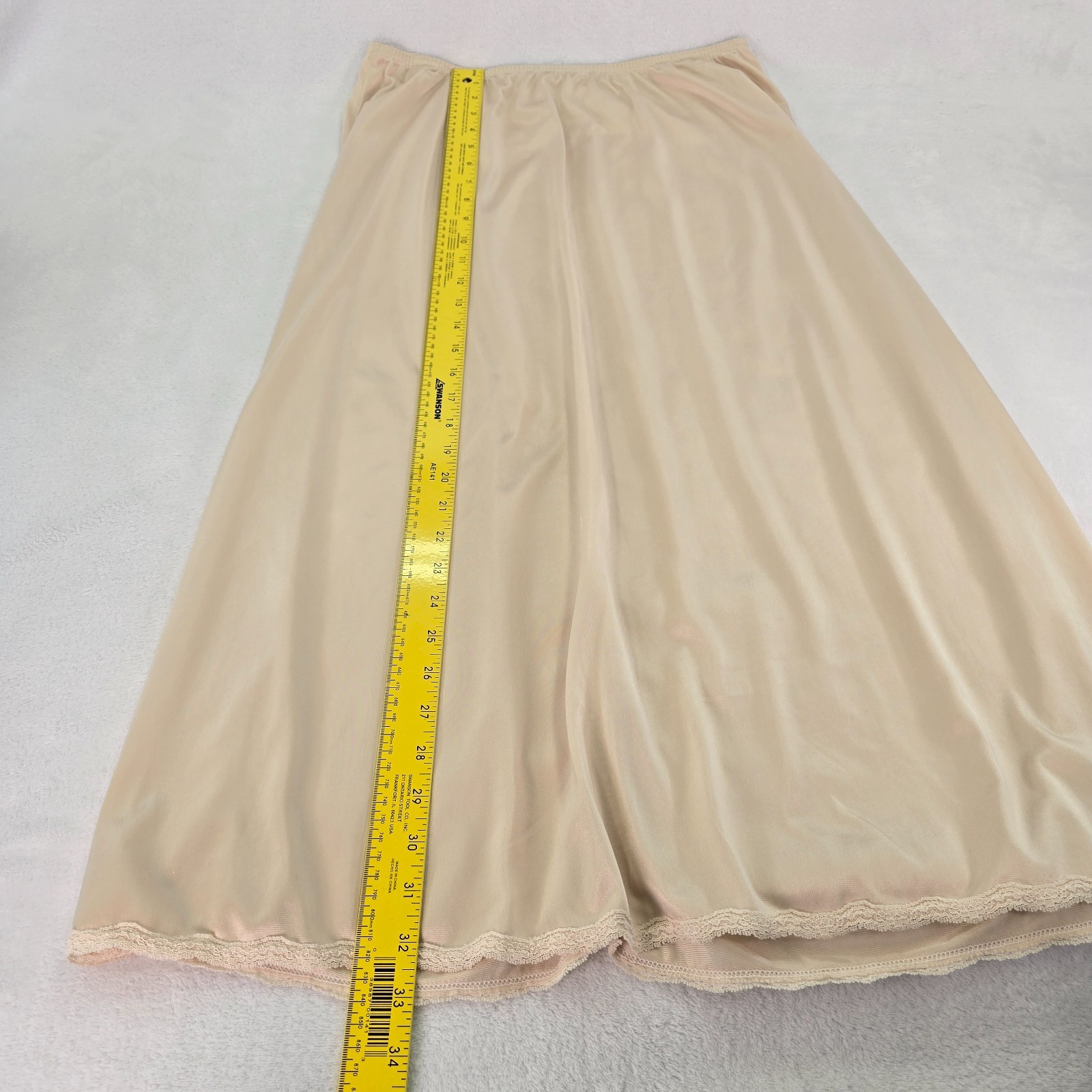 Vintage Cabernet Nylon Beige Maxi Half Slip 34″ Long Lace Hem Womens Large