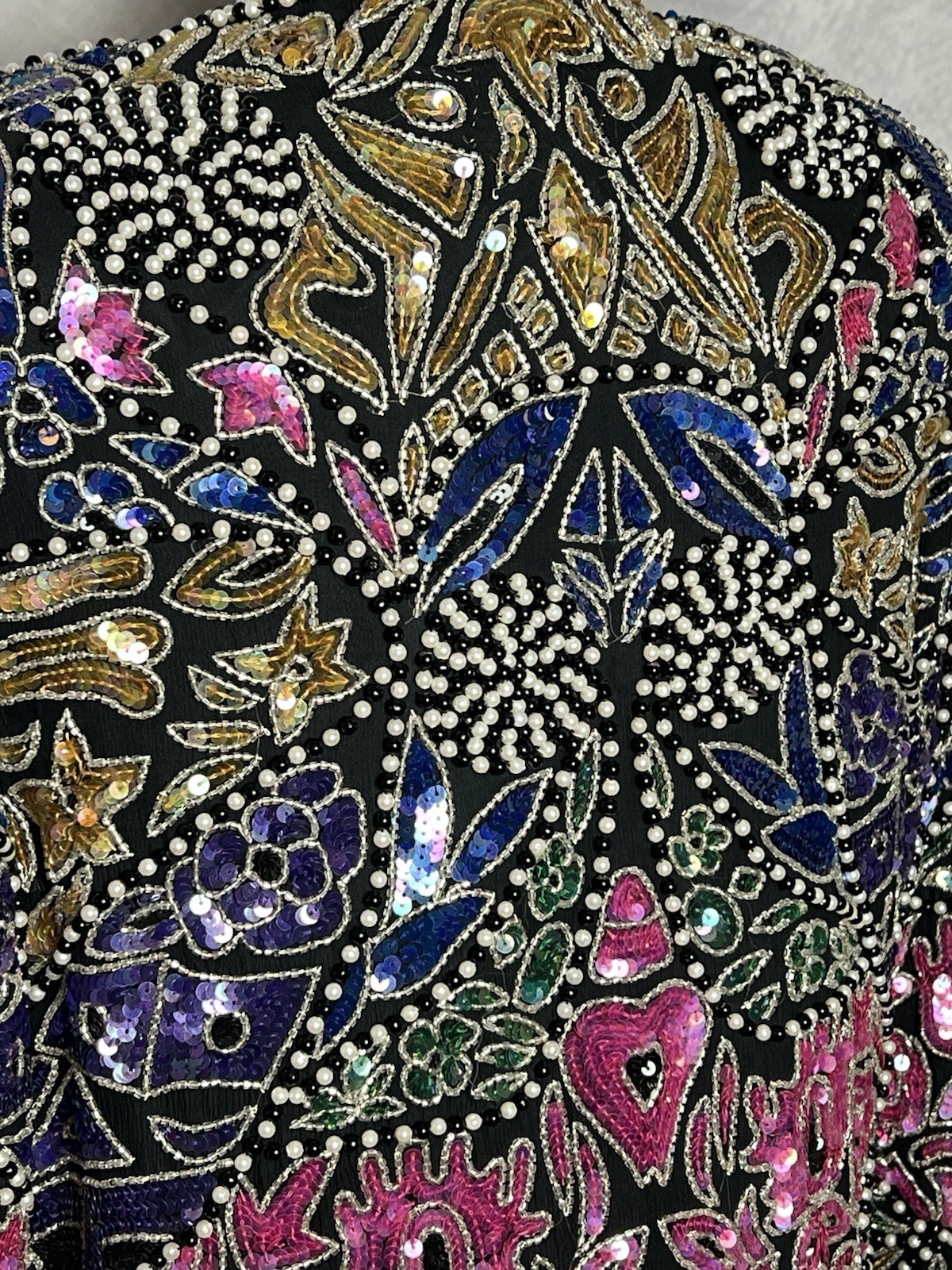 Vintage Judith Ann Creations Floral Sequin Beaded Silk Jacket Blazer Sz XS/S