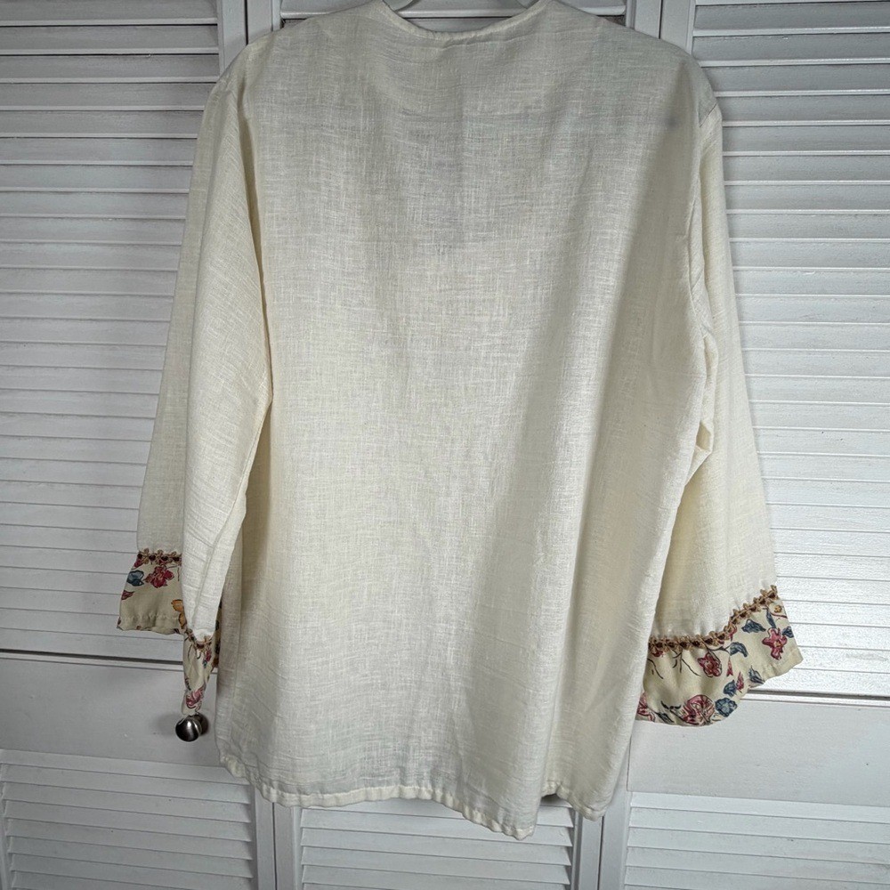 Vintage Kennington Ltd California Boho Floral Blouse Cream L