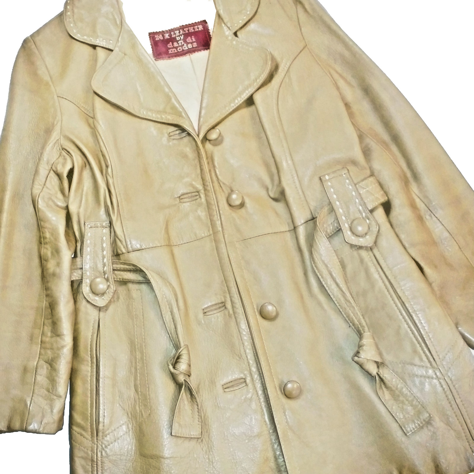 Vintage 24 K Leather By Dan Di Modes Coat Beige Gold size 12 approx