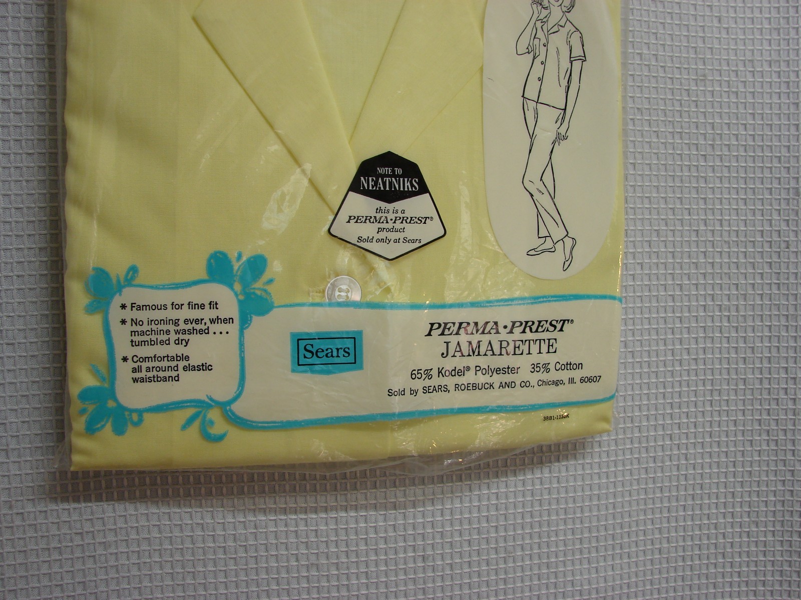 Vtg NOS Sears Pajamas Womens 32 Yellow Jamarette Short Sleeve Long Pants No Iron