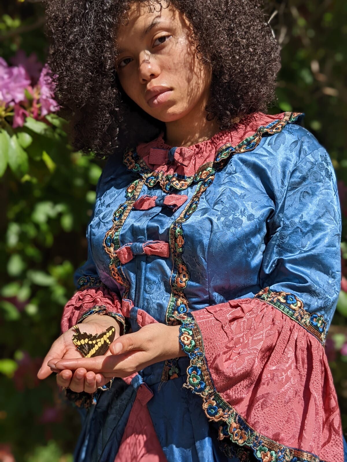 MOST BEAUTIFUL ANTIQUE BLUE SILK POLONAISE COSTUME DRESS IN 18TH C STYLE