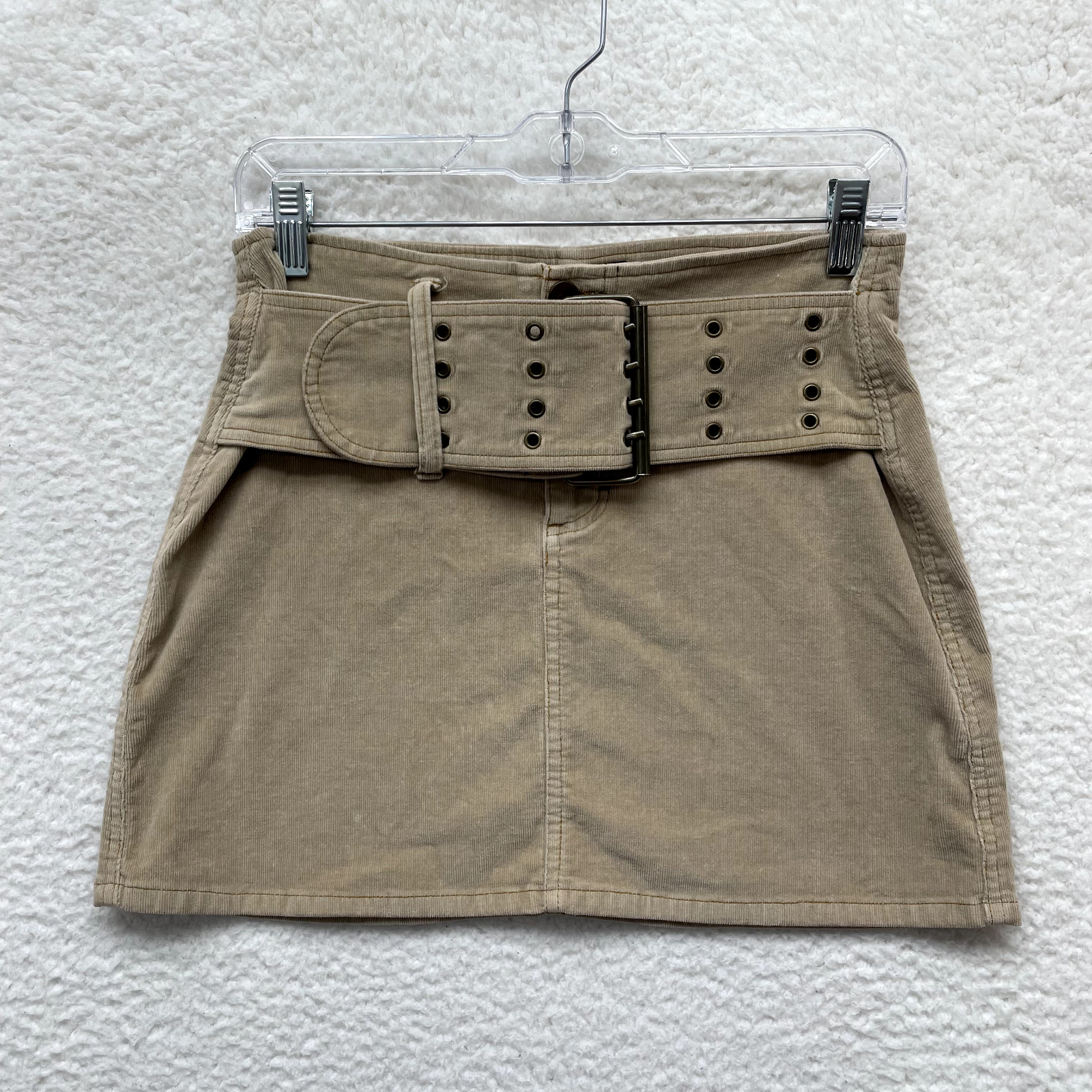 Y2K Vintage Corduroy Mini Skirt Medium 6 8 Tan Belted Fairy Grunge Whimsigoth